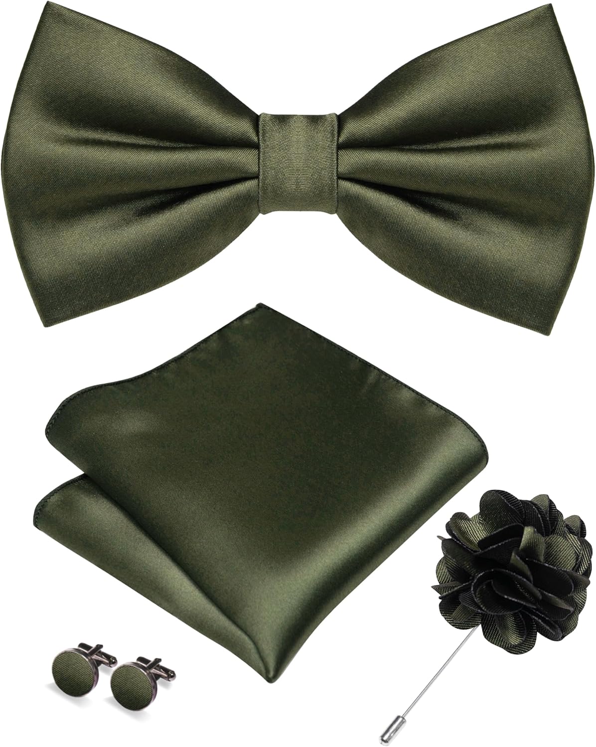 RBOCOTT Solid Color Bow Tie and Pocket Square with Lapel Pin Cufflinks Set 4PCS