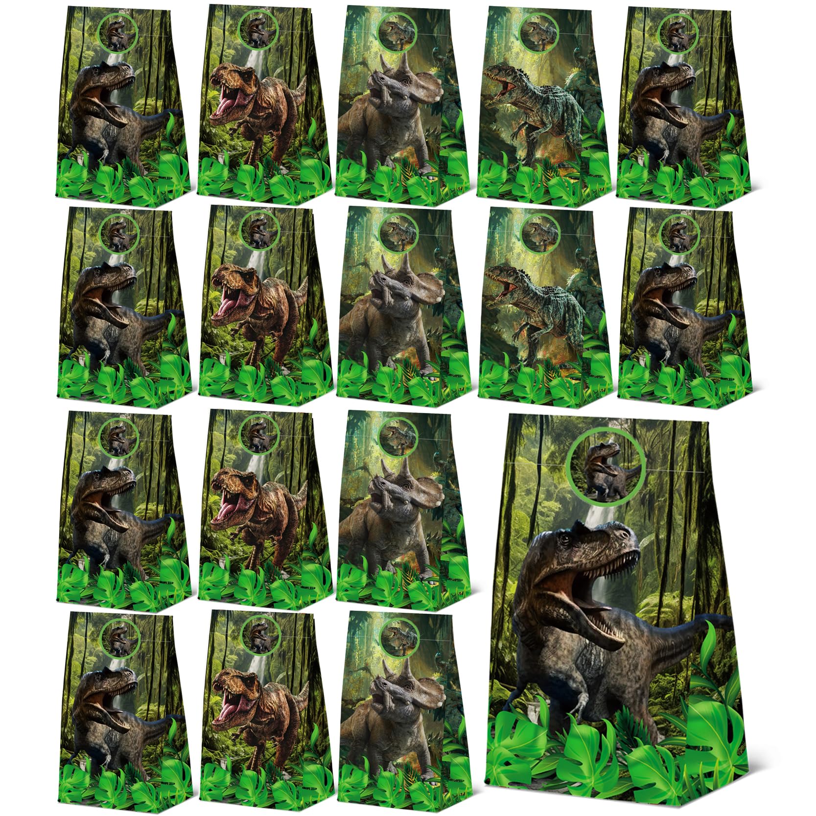 24 Pcs Jurassic Dinosaur Paper Bags with Stickers,Dino Birthday Themed Party Favor Bags Gift Bags,Dinosaur Themed Birthday Party Decor Supplies, 4 Designs(24pcs-Dinosaurbags)
