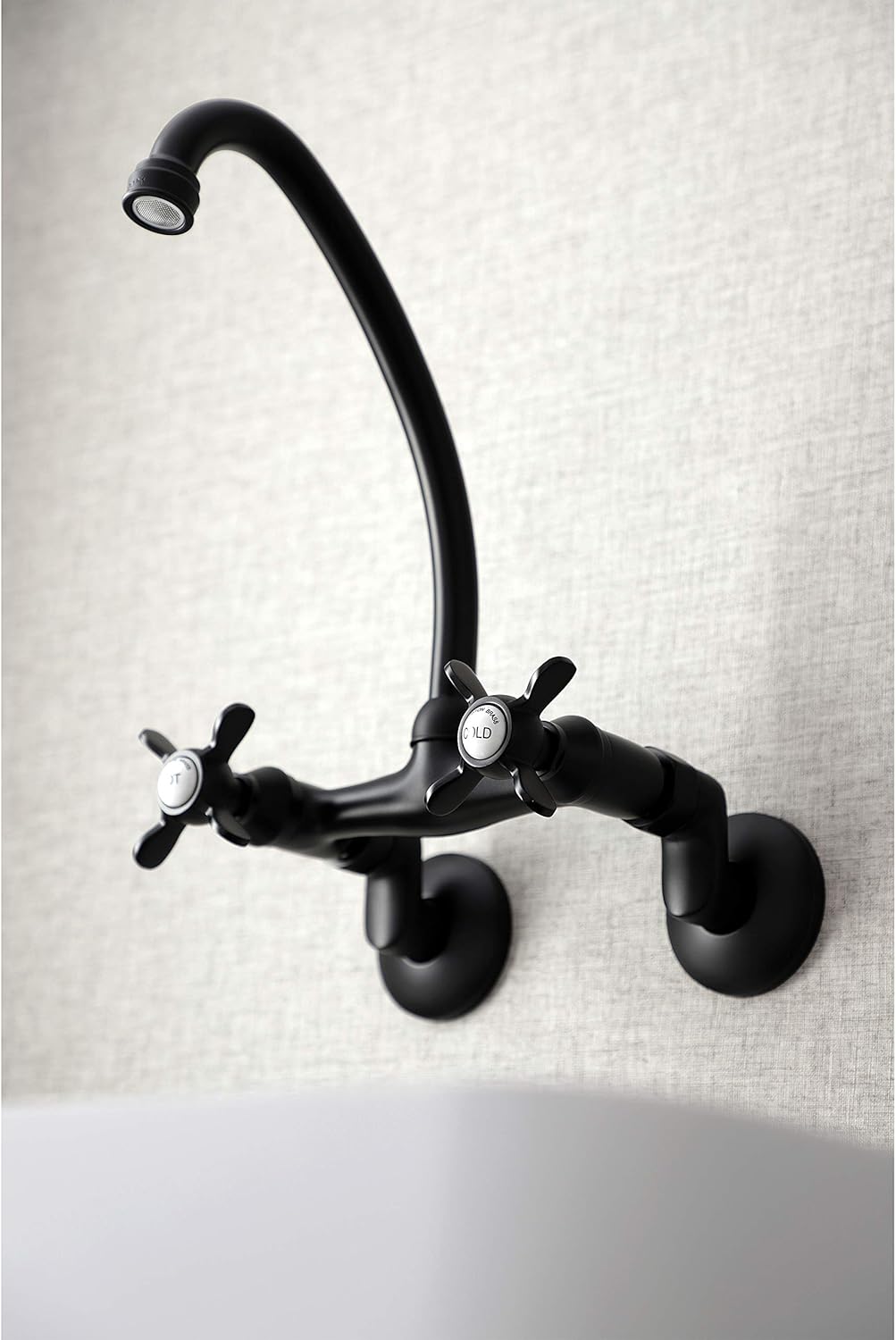 Kingston Brass KS114MB Essex Two Handle Wall Mount Kitchen Faucet, Matte Black