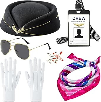 Flight Attendant Costume Accessories Set, 6 Pieces