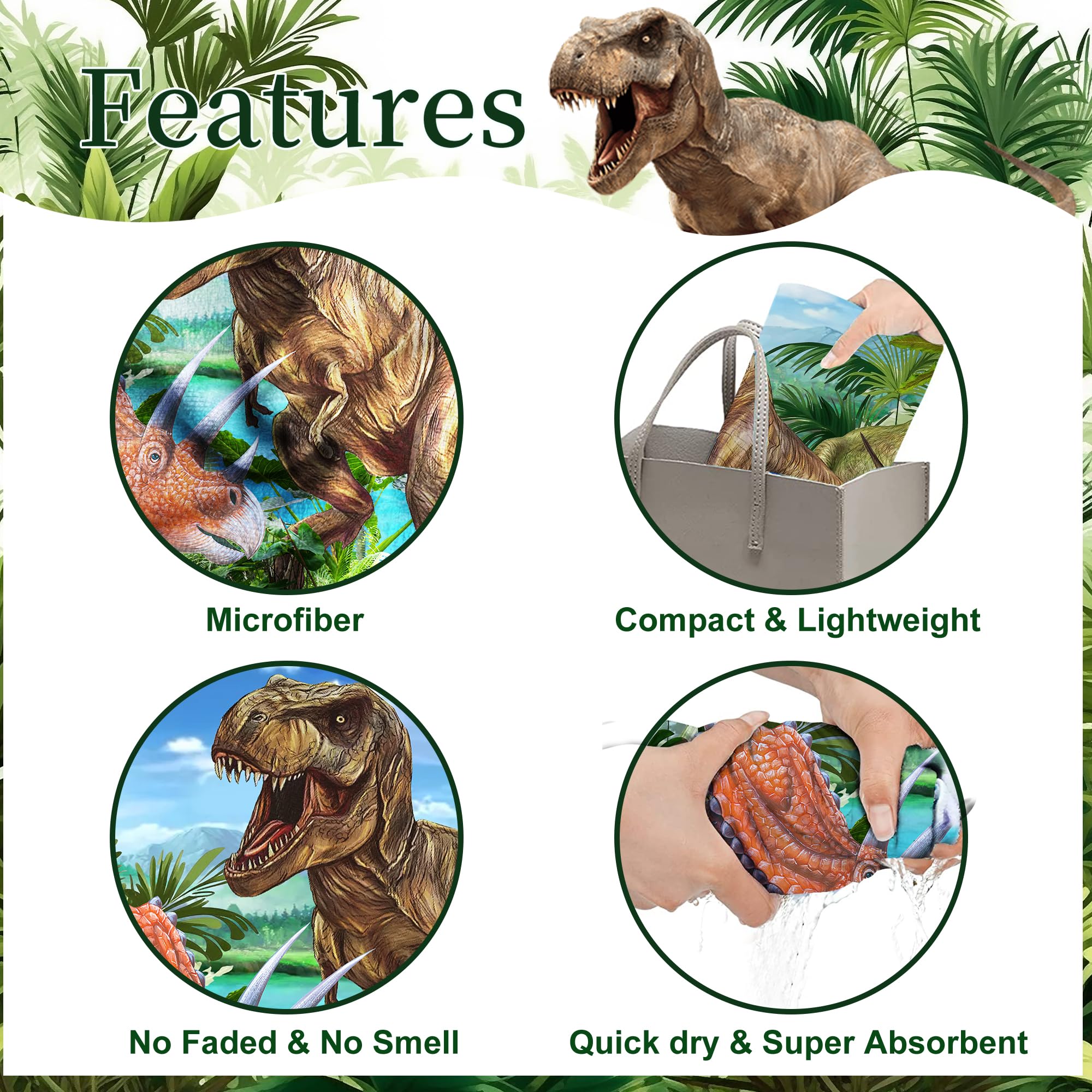 Toalla con capucha de dinosaurio, toalla de playa de dinosaurio, toalla de dinosaurio para niños de 30 x 50 pulgadas, T-Rex microfibra absorbente de secado rápido, toalla de baño, piscina,