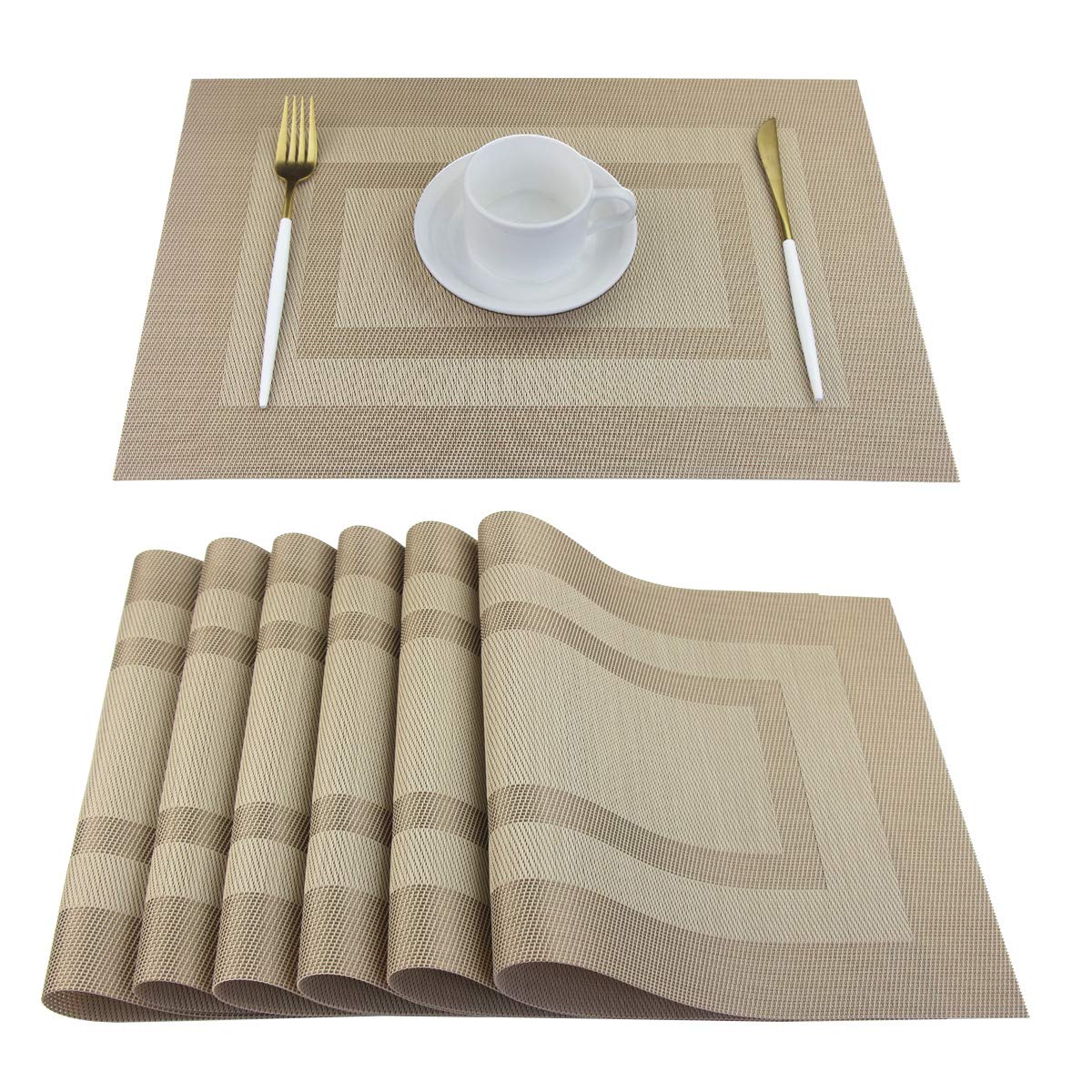 PIGCHCY Placemats,Durable Placemats for Dining Table,Washable Woven Vinyl Kitchen Placemats Set of 4 (Brown) — Amazon image 12