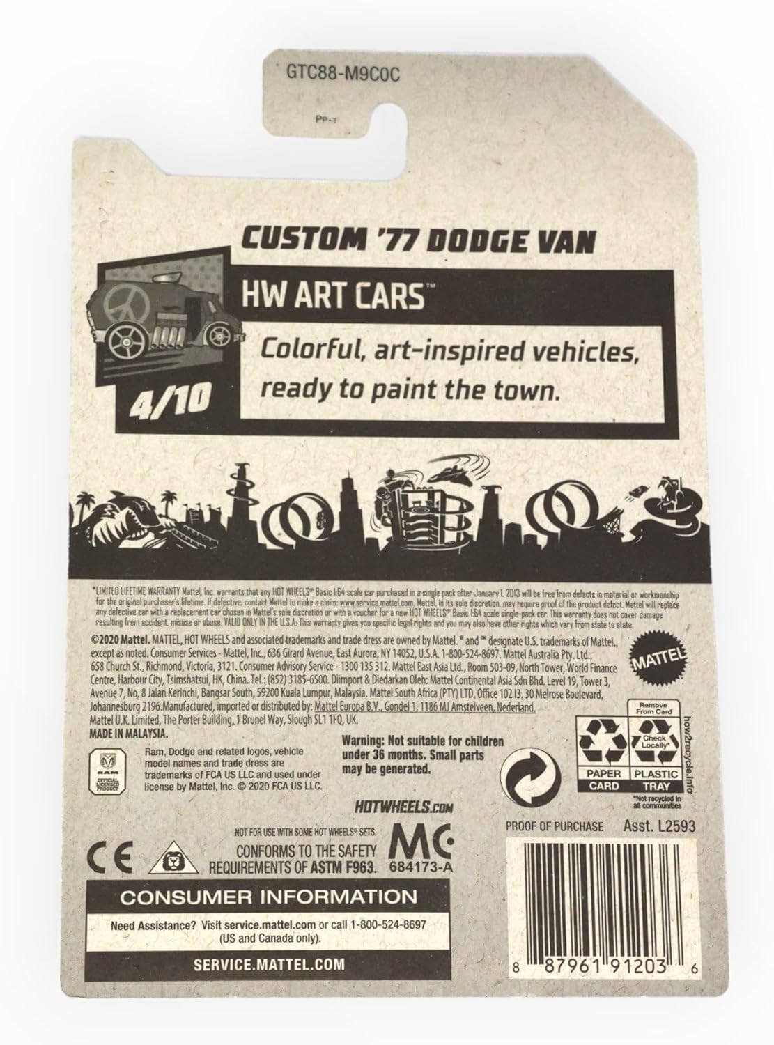 Hot Wheels Custom '77 Dodge Van, [white] 65/250 Art Cars 4/10 Treasure Hunt