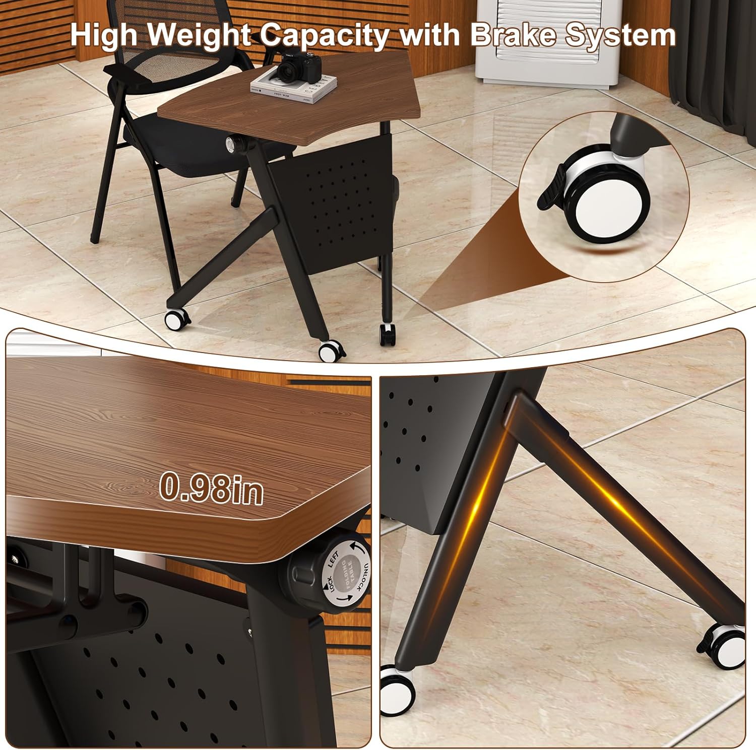 Folding Conference Table with Wheels,Conference Room Table Flip-top Design Modular Rectangular & Fan-Shaped Space-Saving Modern Mobile Training Table for Office Classroom Home (4, A3, L35.4in)