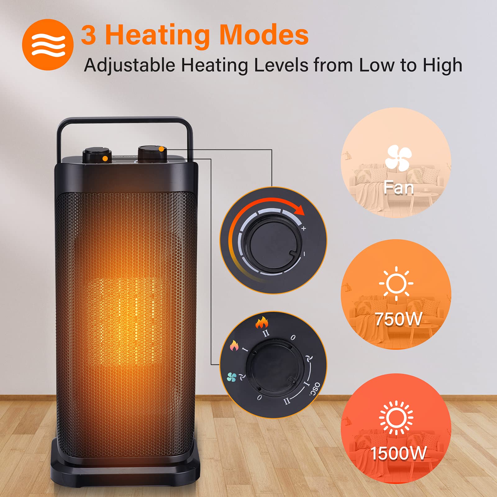 Ceramic Space Heater for office - Portable Electric Space Heater Fan  W/Tip-Over Overheat Protection 750W/1500W Adjustable Thermostat 120°  Oscillating for Small Room Home Indoor Bedroom Personal Use : Home u0026  Kitchen - Amazon.com