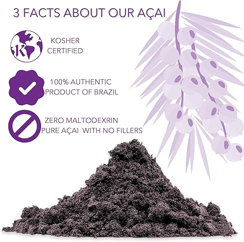 Miniatura 4 de Slofoodgroup Polvo de Açaí liofilizado - Polvo puro de Acai de Brasil (.5 Lb8 oz Açaí)