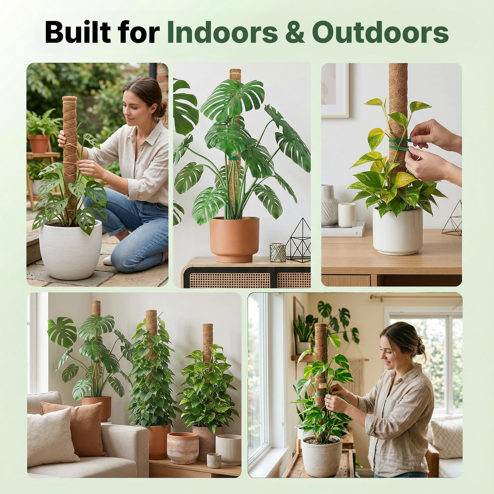 Paquete de 4 soportes para plantas Monstera de 16 pulgadas, apilables hasta 48 pulgadas, estacas para plantas trepadoras de interior en maceta, palos de coco altos y accesorios para Monstera, Pothos y