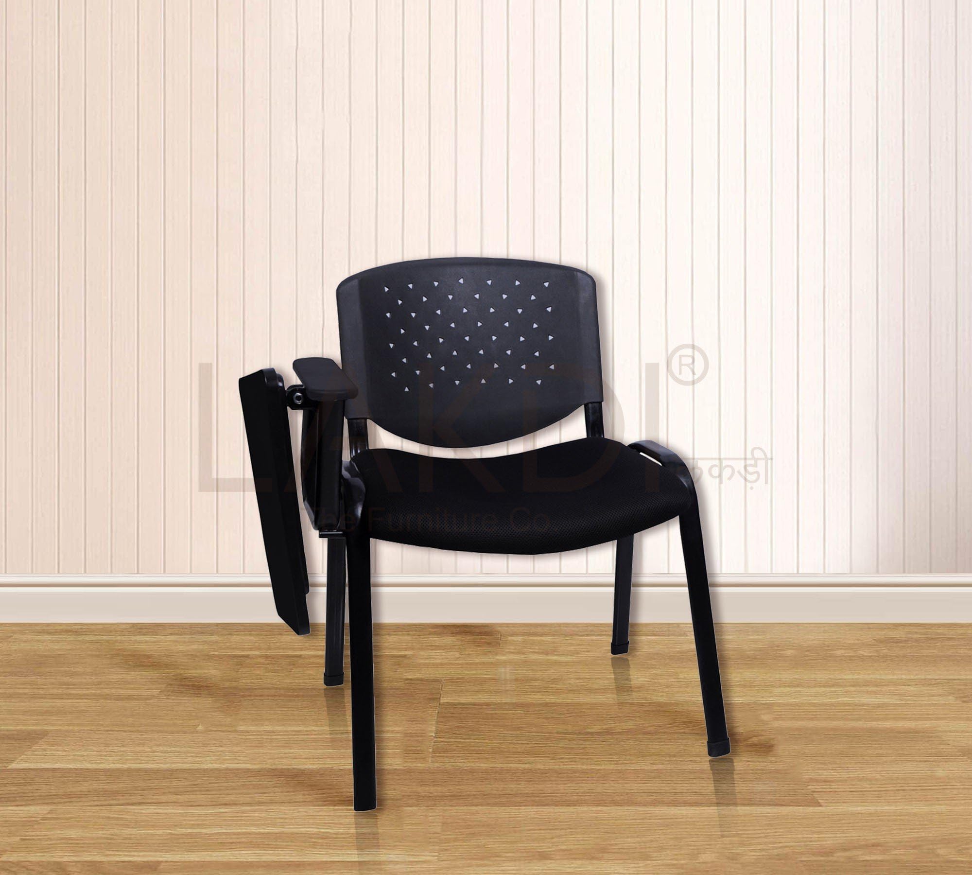 Lakdi Black New Fully Cushioned PP Training/Study Room Chair with Tablet and Comes with Perforated PP Back Support - Ideal for Educational Institutions, Classrooms & Study Room