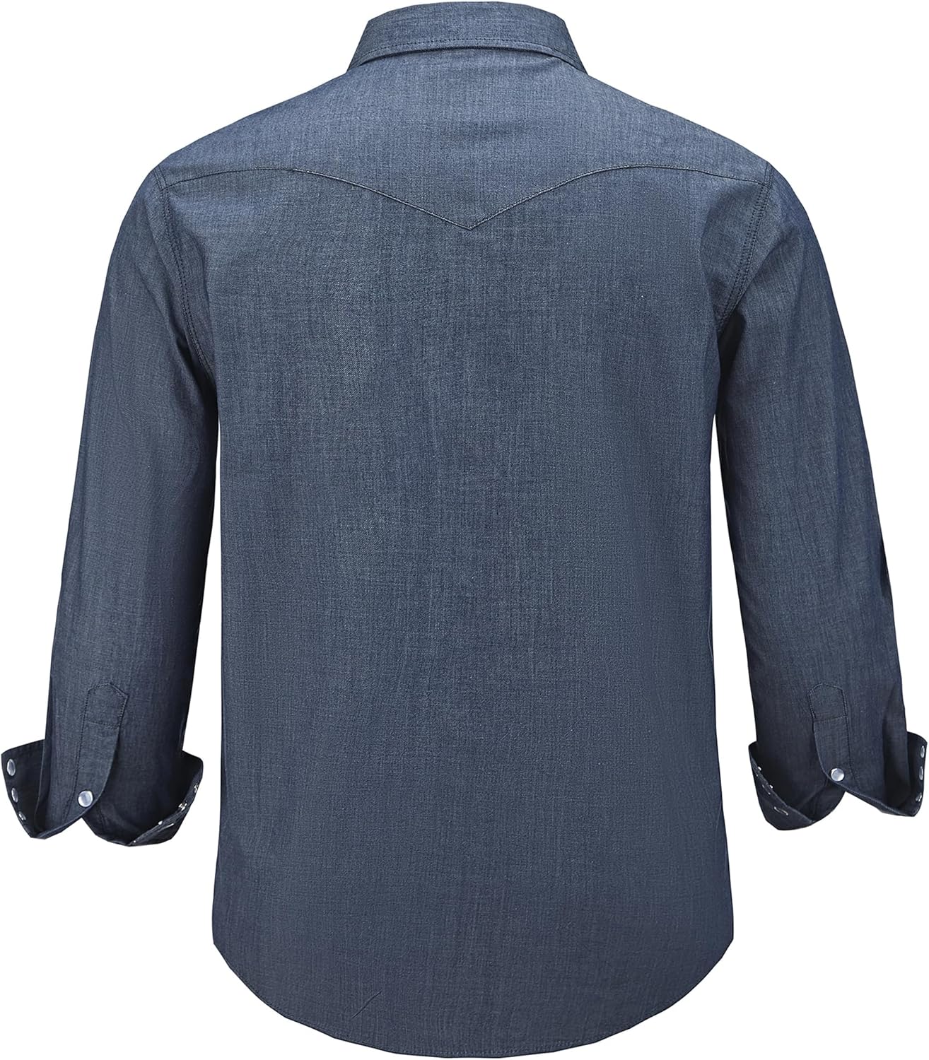 Pearl snap Men's Denim Shirts Long Sleeve Western Cowboy Button up Solid Work Cotton Shirts - Image 2