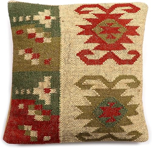 Shivanifashions Kilim Pillow Cover Vintage Square Cushion Handwoven Pillow Case 