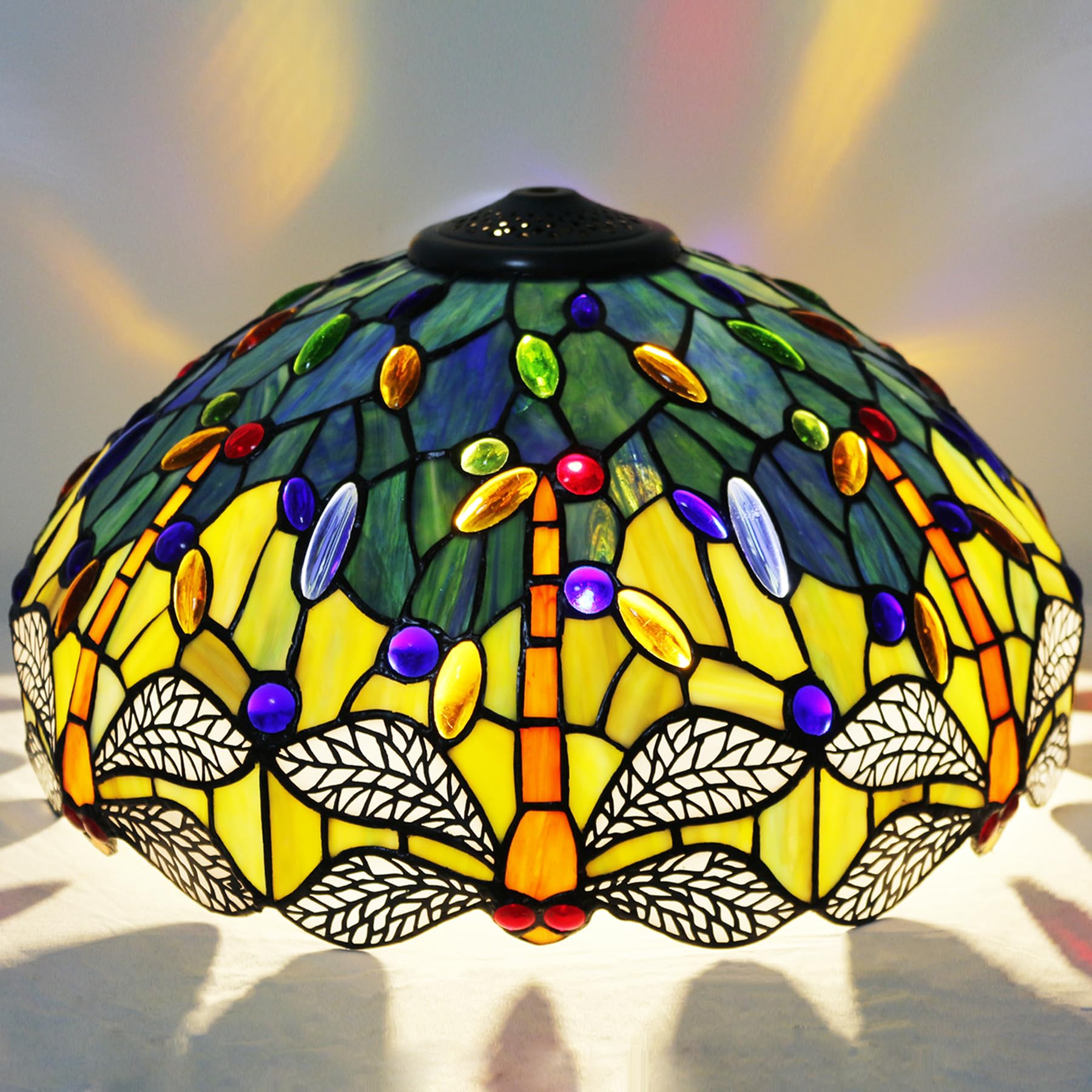 16 Inch Tiffany Lamp Shade Replacement Only(Blue Yellow Dragonfly)