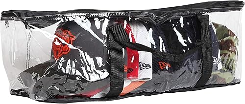 Trenton Gifts Estuche de almacenamiento con tapa transparente. Capacidad para 24 tapas. 23 x 6 x 8 pulgadas. Asas negras de plástico transparente.