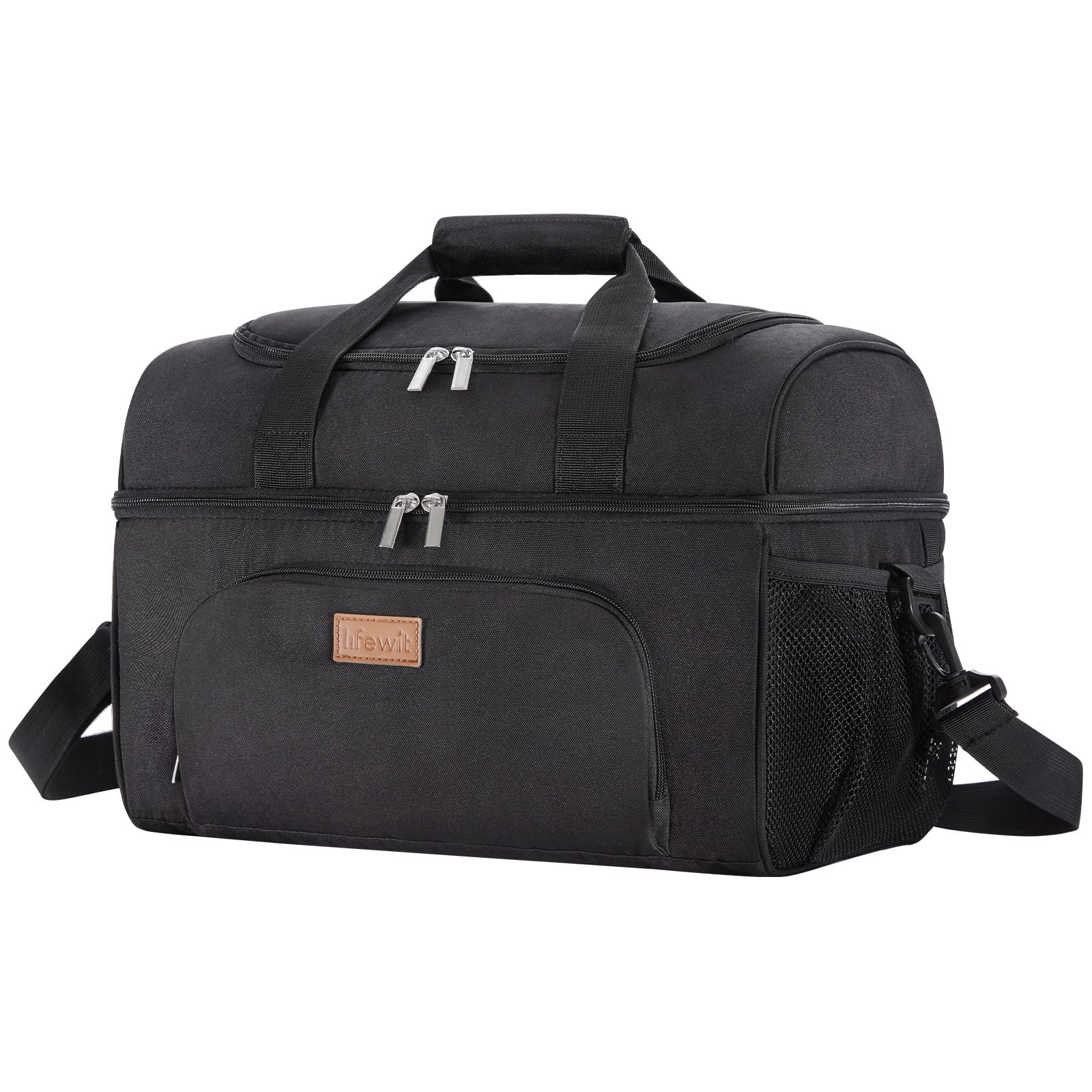 Lifewit Große Kühltasche 30L 48 Dosen, Kühlbox Faltbar, Isolierte Lunch Tasche, Leichte, Tragbare Kühltasche, Doppellagig für Picknick, Strand, Arbeit, Reise, Schwarz