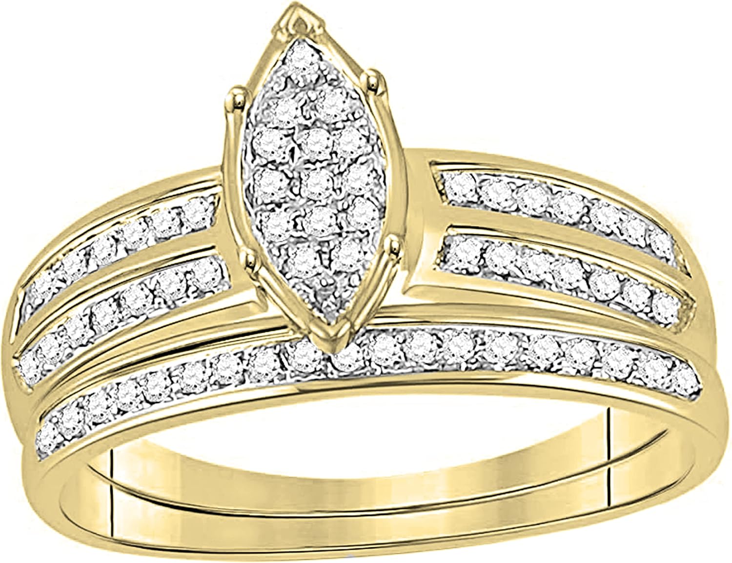 Dazzlingrock Collection Round White Diamond his and her Forever Engagement Trio Ring set 1/4 CT (0.28 ctw, Color I-J, Clarity I2-I3), 10K Yellow Gold