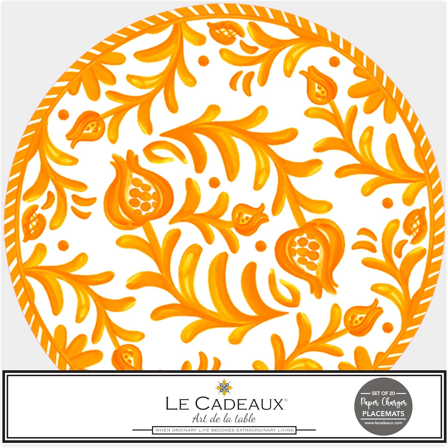 Le Cadeaux Luxury Scalloped Edge Double Sided Disposable Paper Charger Placemat, 15 inch, Pack of 20, Sicily Orange