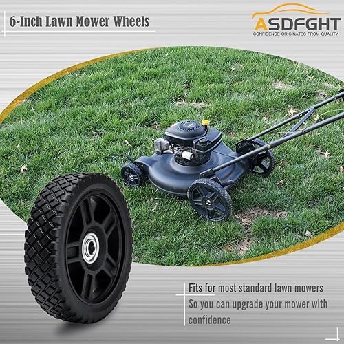 Miniatura 2 de Ruedas de cortacésped de 6 pulgadas (paquete de 2) se adapta a la mayoría de cortadoras de césped estándar, estructura de rodamientos interior y