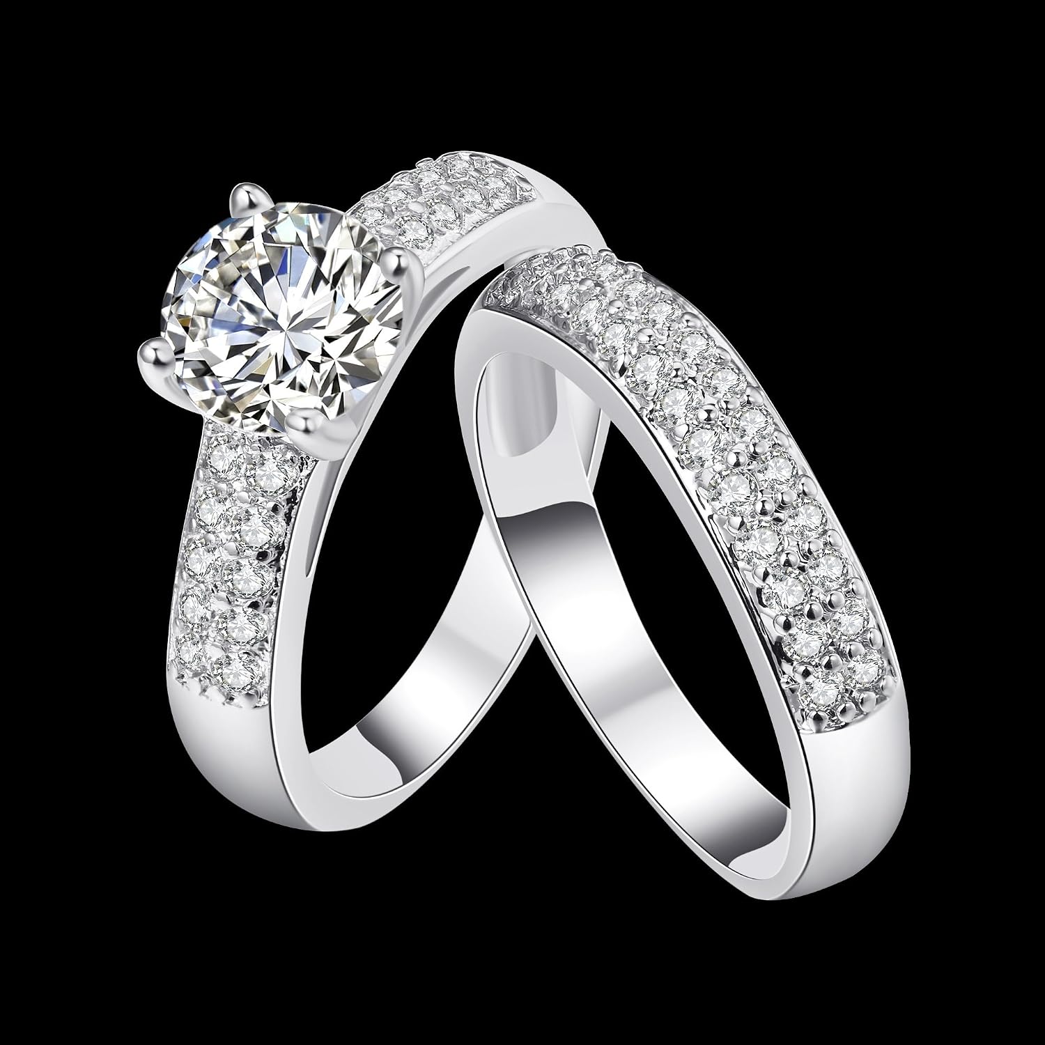 Uloveido Women's Gold and Platinum Plated AAA CZ Engagement Band Double Wedding Rings Set Fashion Bridal Rings Set for Women KR005