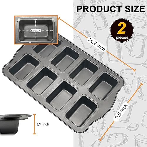 Miniatura 6 de Paquete de 2 mini moldes para pan antiadherentes, 8 cavidades, acero al carbono, no tóxico y fácil de limpiar, gris