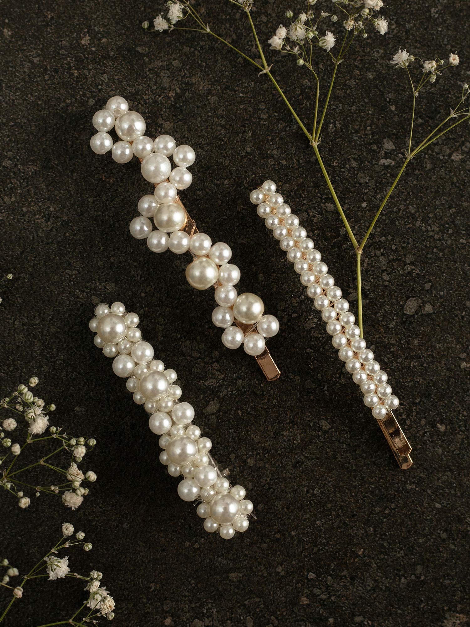 Rubela Pearl Metal Hair Clips Pins For Hair Styling/Pins Barrette Ties Hair for Women Girls, Elegant Handmade Fashion Hair Accessories Bobby Pin, Crow Clip Random Design for Party, Jewelry Pack of 4