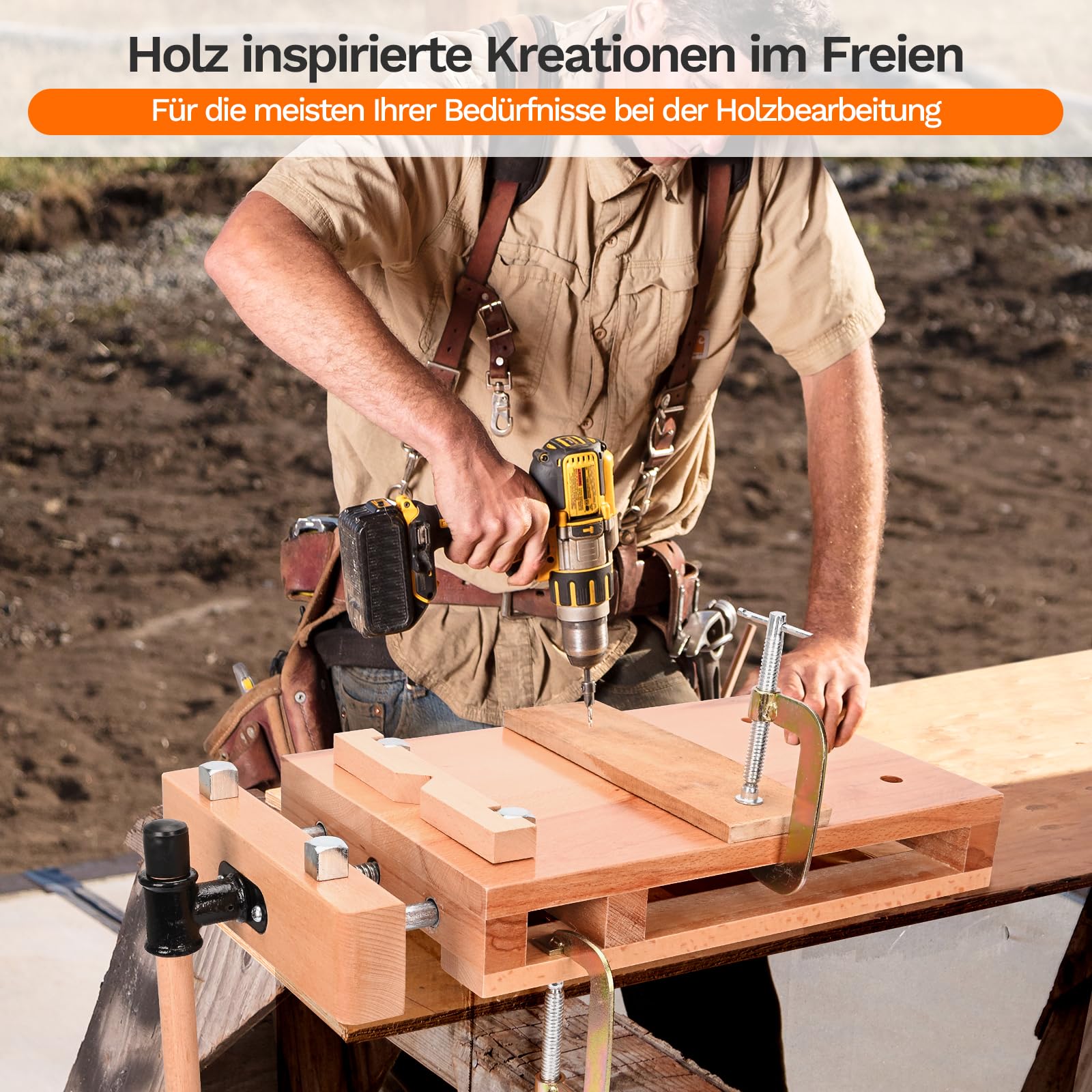 MYOYAY Tragbare Hobelbank, Holz Mini Werkbank Verstellbarer Schraubstock Workbench Mobile Werkbank Holzschraubstock, Werktisch aus Buchenholz für Klemmen und Hobeln, 53x28x7 cm