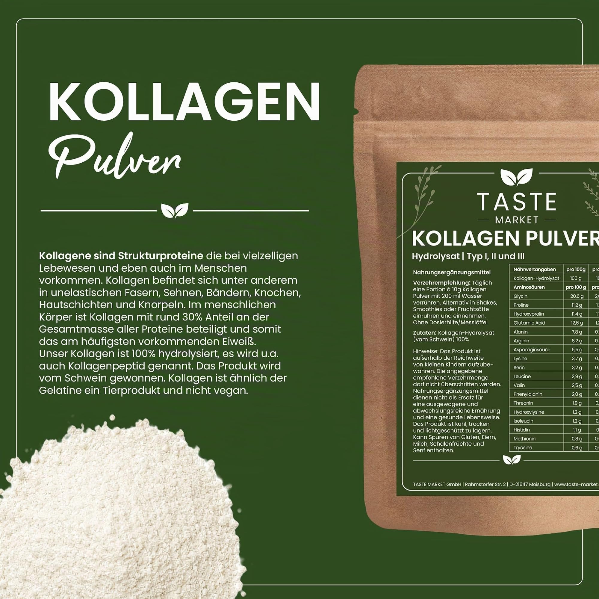 Kollagen Pulver 2 kg GRÖSSENAUSWAHL | Collagen Hydrolysat ohne Zusätze | geschmacksneutral | Eiweiß Pulver | Peptide Typ 1,2,3 (2 kg)