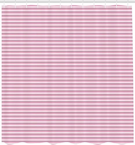 Miniatura 2 de Ambesonne Cortina de ducha geométrica, patrón de rayas con tonos rosados, líneas gruesas y pequeñas, ilustración moderna, juego de decoración de