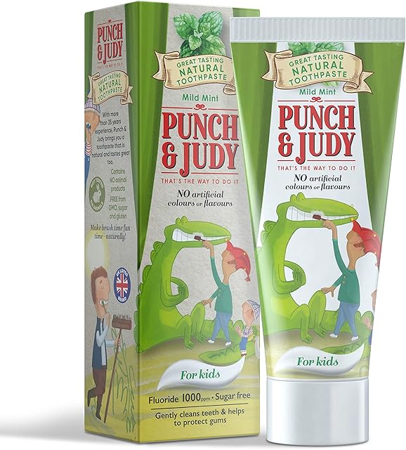 Punch & Judy - Natural Toothpaste for Kids, Flavoured Toothpaste for Children, Sugar Free (Natural Mint, 1 Pack) 50ml