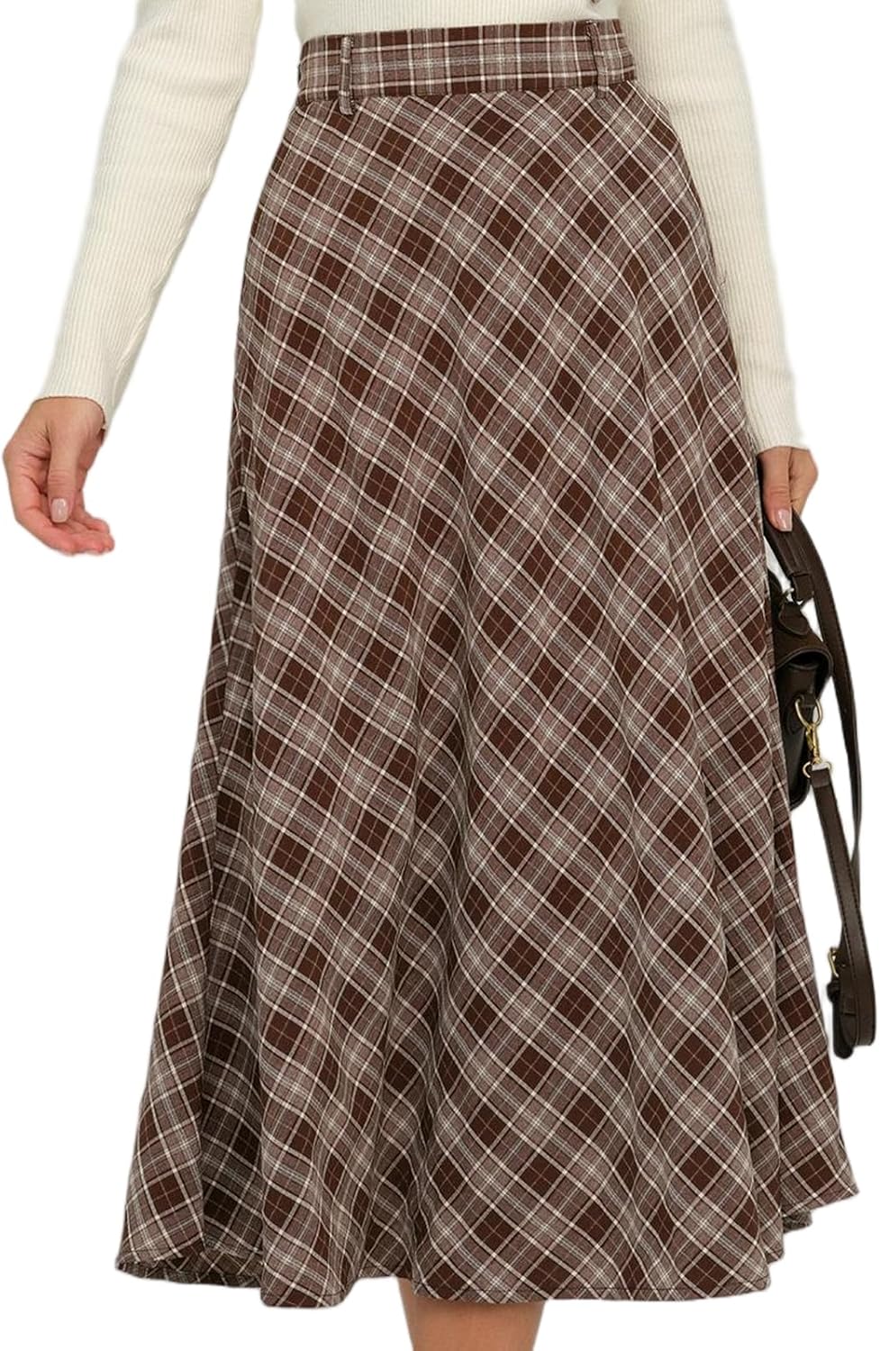 RIHOAS Long Plaid Skirt for Womens High Waist A line Flared Pleated Vintage Tartan Midi Skirts