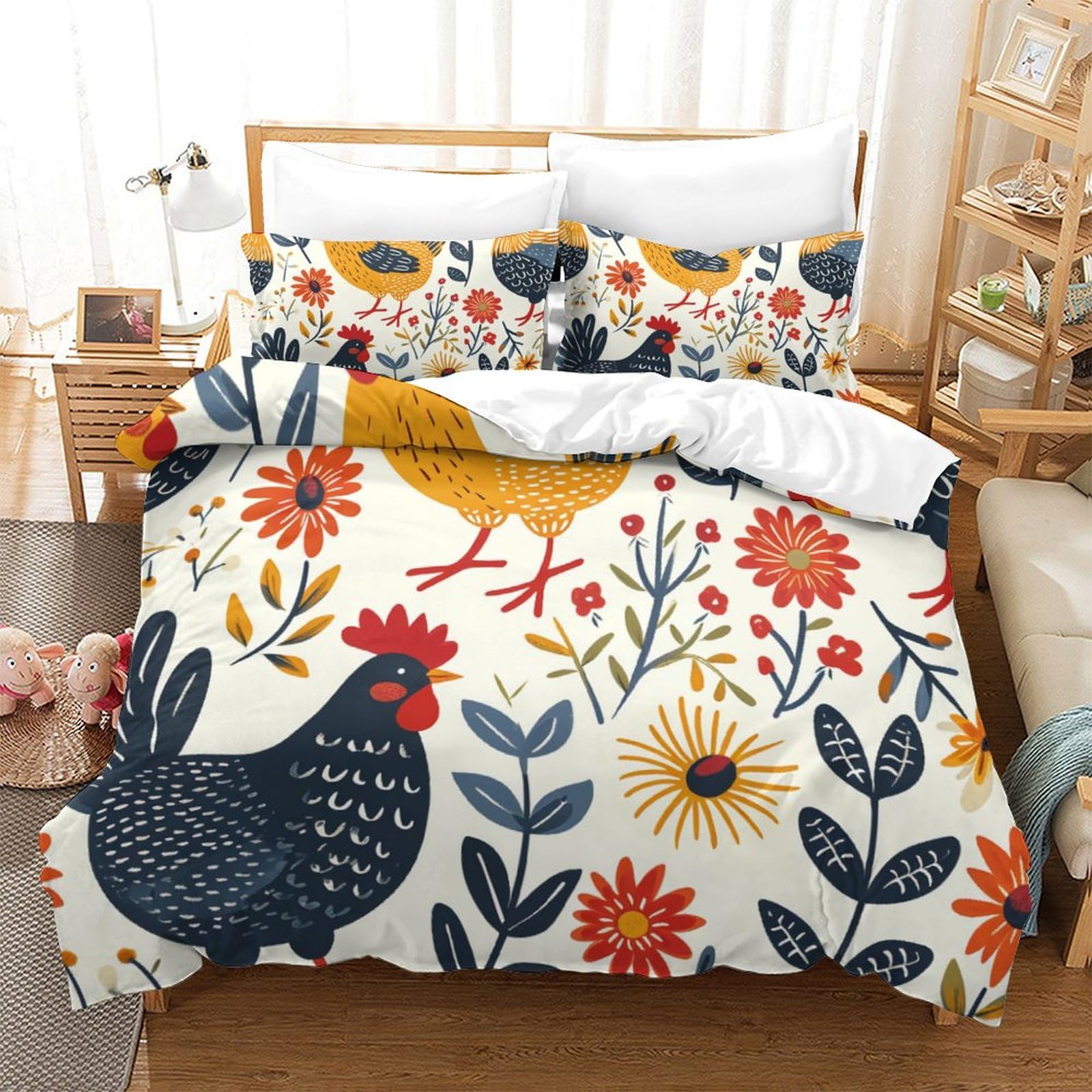Housse de couette poussins 3D hypoallergénique et douce pour lit ado