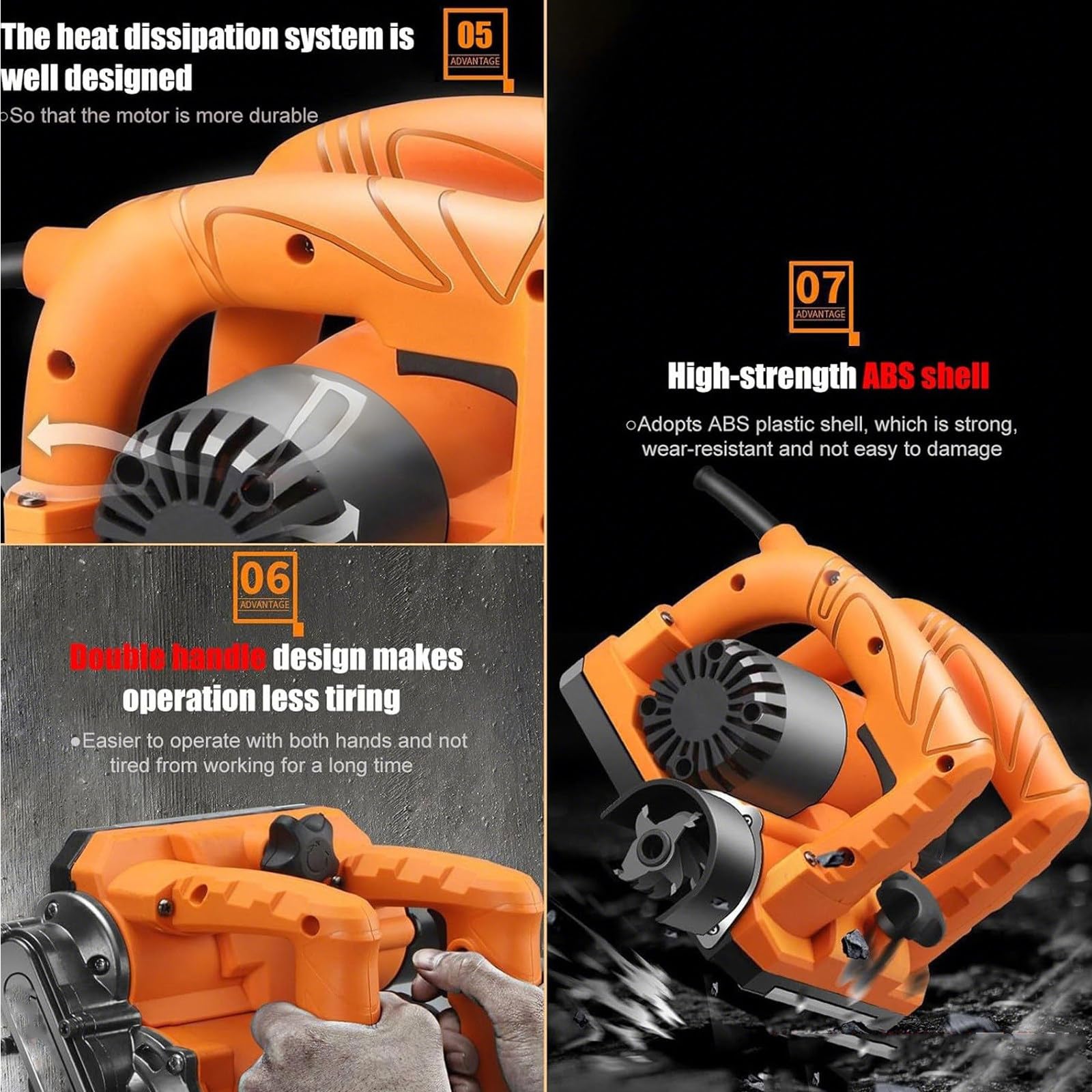 Raboteuse Murale électrique 6800 W Machine, raboteuse Murale électrique Robuste, Pelle à béton, 9000 TR/Min, Profondeur de Rabot réglable de 0 à 4 mm, pour Granit, Pierre, marbre,6800W