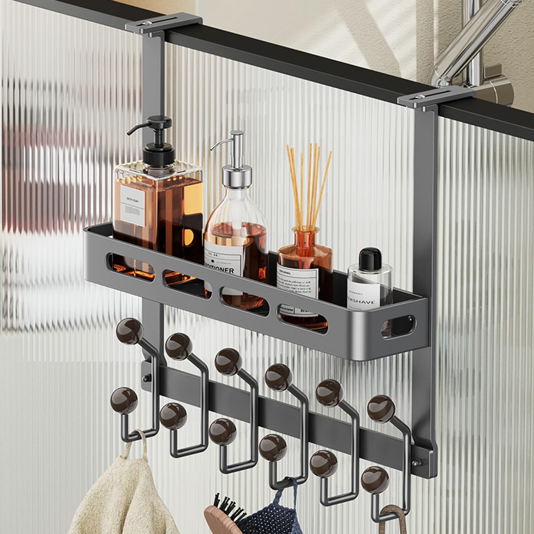 45,8,Perchero de Puerta para Colgar con 12/18 Ganchos para Dormitorio, Perchero Puerta para Abrigos, Albornoces, Toallas, Bolsos, Bufandas, para Puertas de hasta 6.2 cm de Grosor