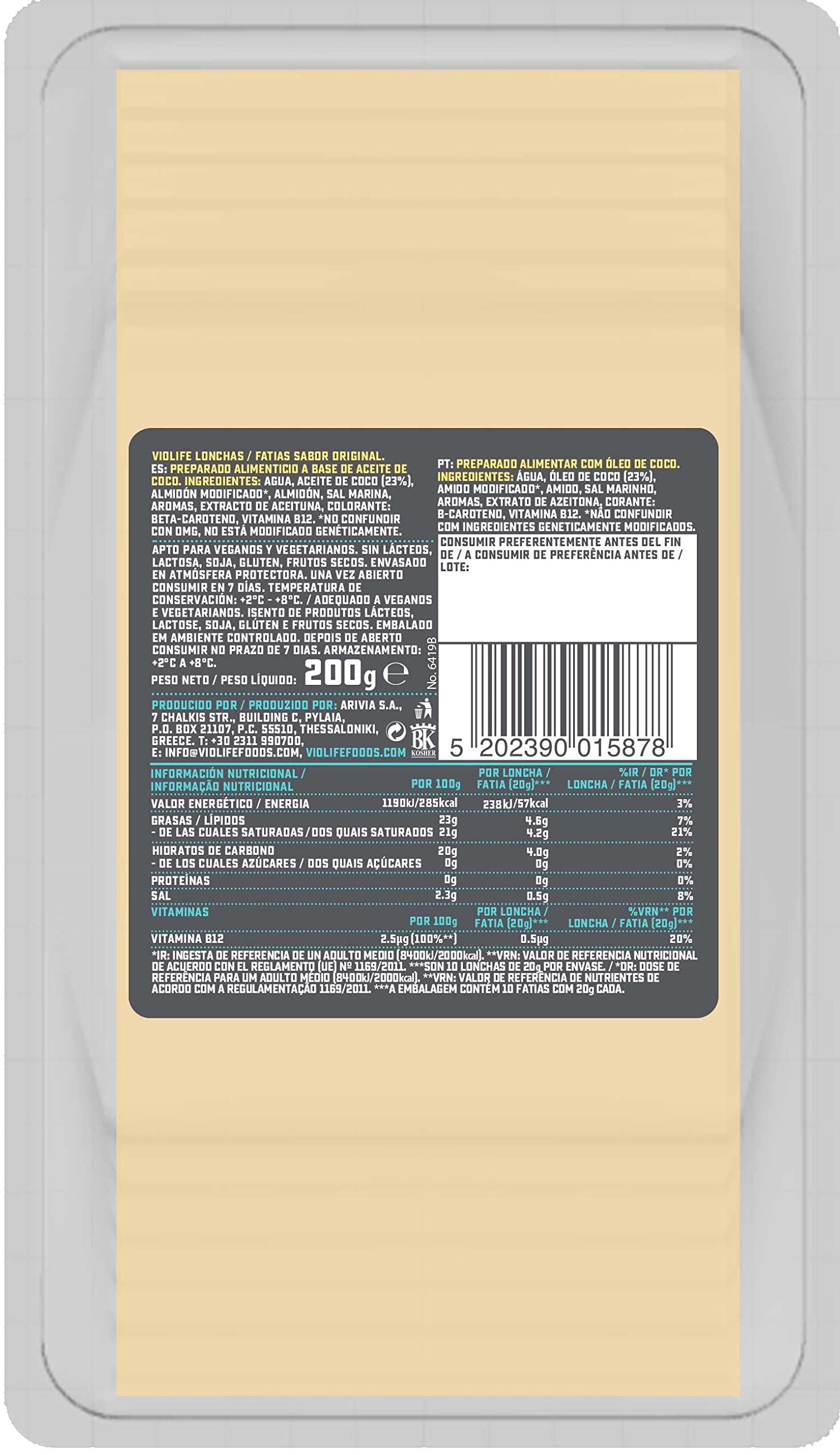 VIOLIFE Lonchas Veganas Sabor Original 200 g