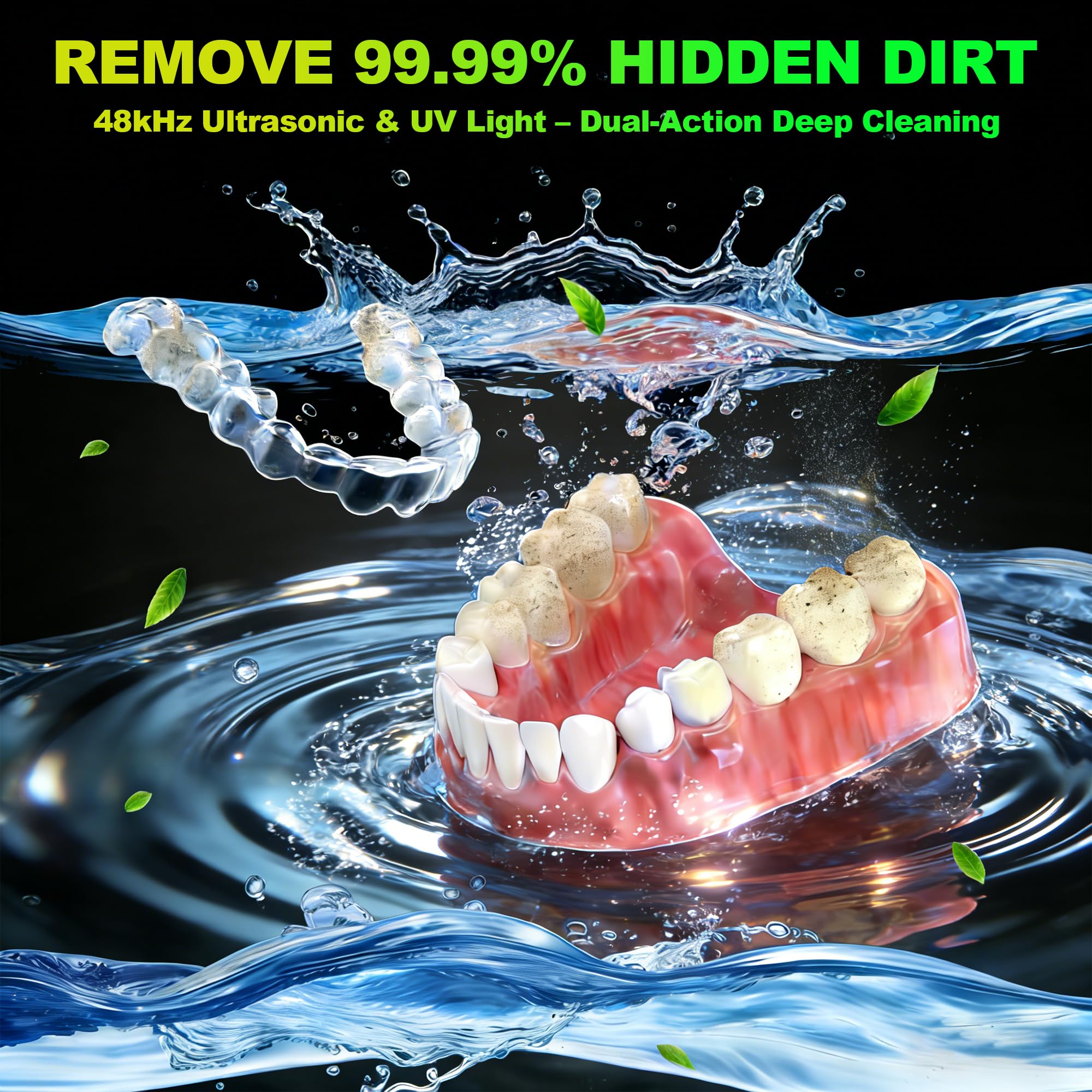 Macchina pulitore ad ultrasuoni 48 kHz, 200 ml Pod per la pulizia dentale per fermi, allineatori, paradenti, testine per spazzolino da denti, gioielli, pulitore portatile per protesi