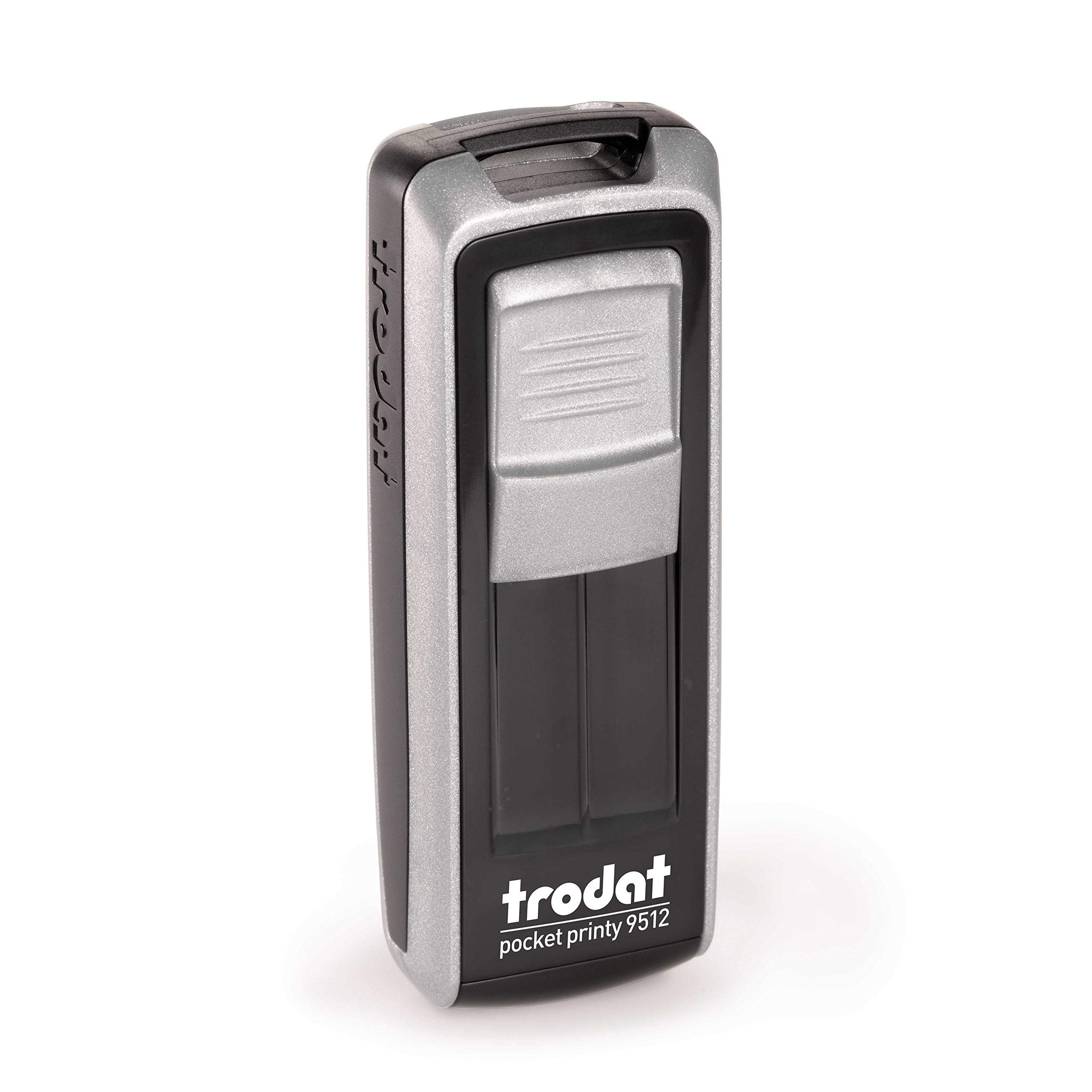 Trodat - Pocket Printy 9512 - Stampi tascabili con testo desiderato, personalizzabili qui online Colore della cassa: argento – Timbro per indirizzi – con testo desiderato – 46 x 17 mm, 5 righe -