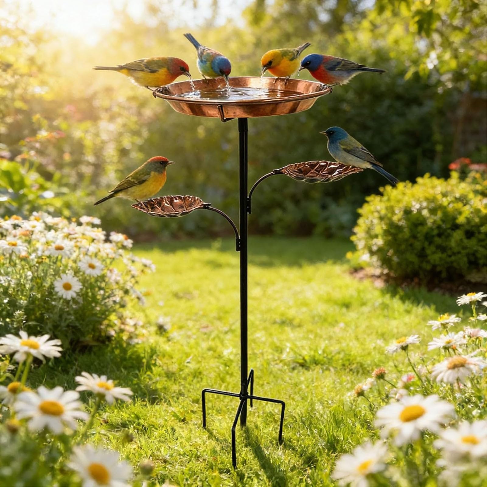 Bebederos para Aves de Hierro Forjado con Aspecto de Cobre, Bebedero Independiente para Aves de Estilo Retro, Bebedero para Aves para Clavar en el Suelo para jardín y Patio,Bronce,93 x 30 cm