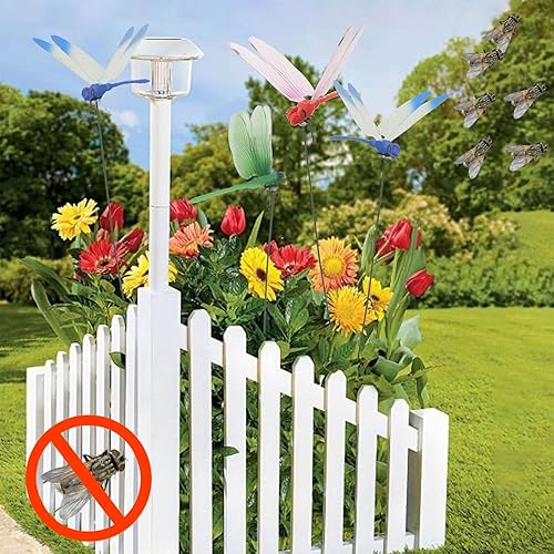 Miniatura 4 de 10 clips de libélula falsa, concepto natural y orgánico, disuasorio de moscas de ciervos y caballo, estacas de libélula con palos, libélula 3D para