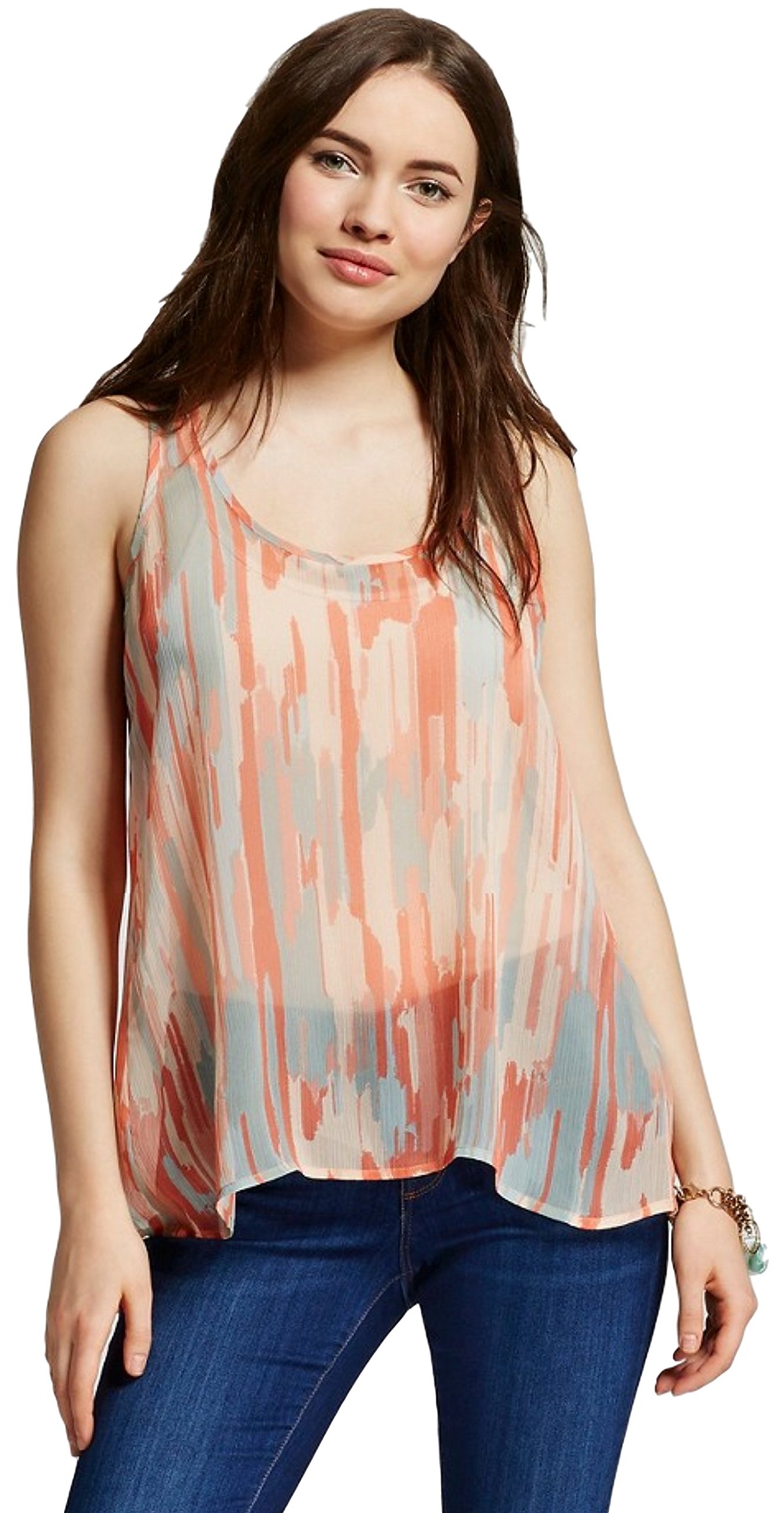 J'aime Women's (Juniors') Watercolor Overlap Back Sleeveless Top