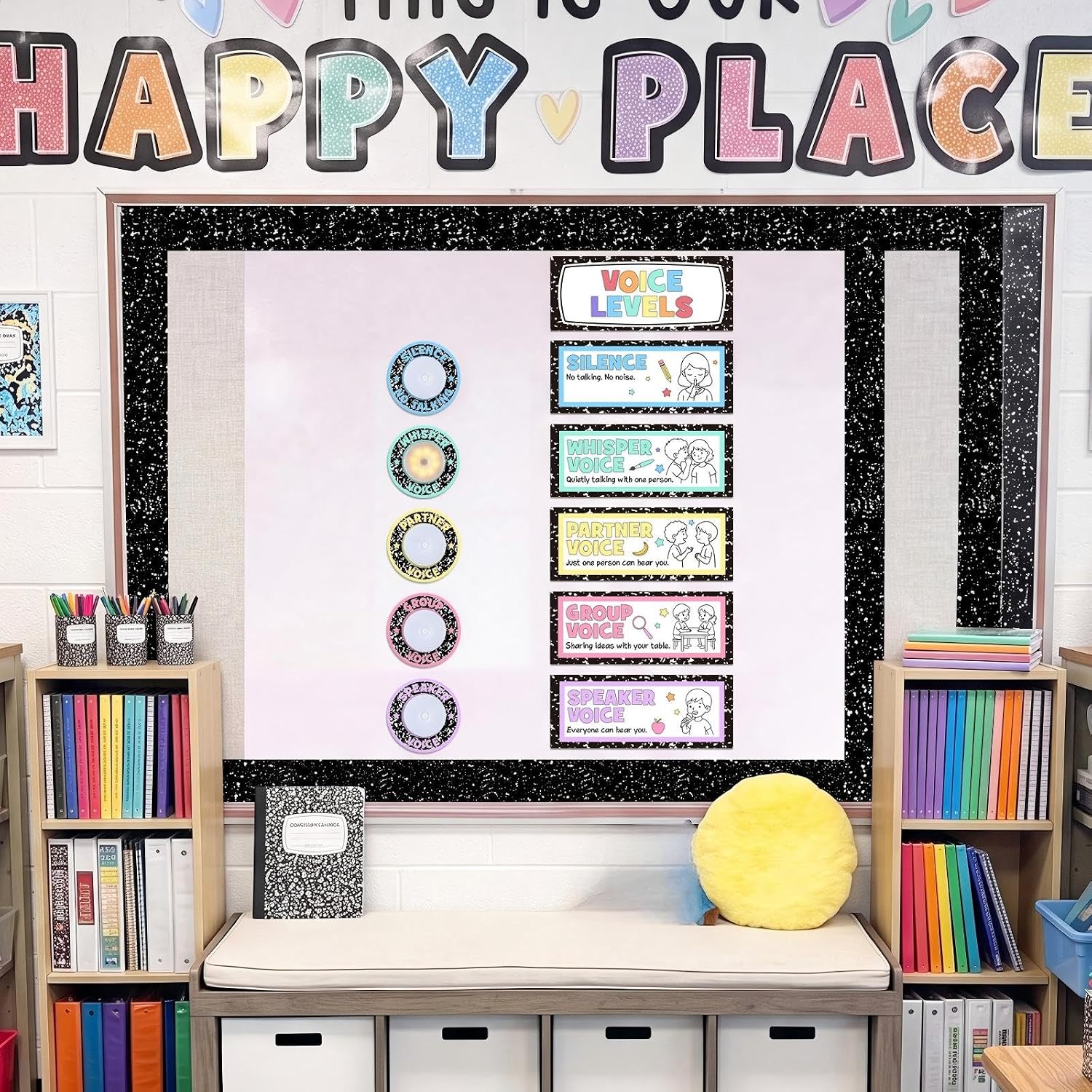 Dunzoom 5 Pcs Push Lights and Voice Level Chart, Composition Chalkboard image 4