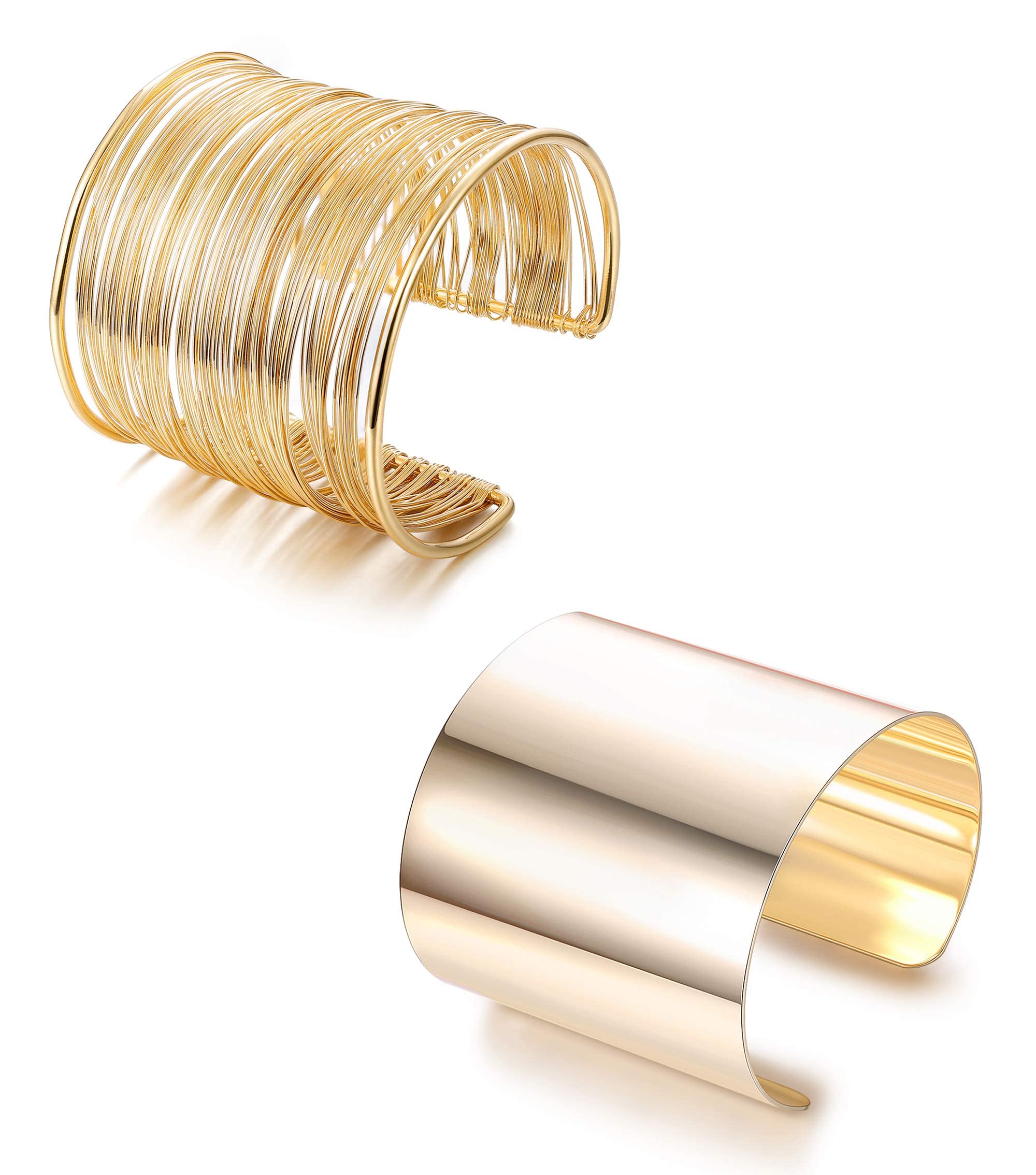 JeweBella 2 Piezas Pulsera Brazaletes Mujer Abierto Ajustable Brazo Superior Ancha Pulsera Espiral Oro/Plata Alambre Bobina Boho Conjunto de Pulsera Joyas