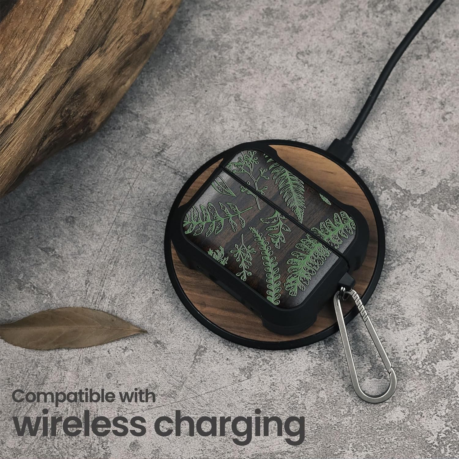 for AirPods Pro 3 Case, Shockproof Wooden Cover with Quick Released Keychain for AirPods Pro Case 3rd Generation (2025) Compatible with Wireless Charging, (Botanical Garden) Dark Wood