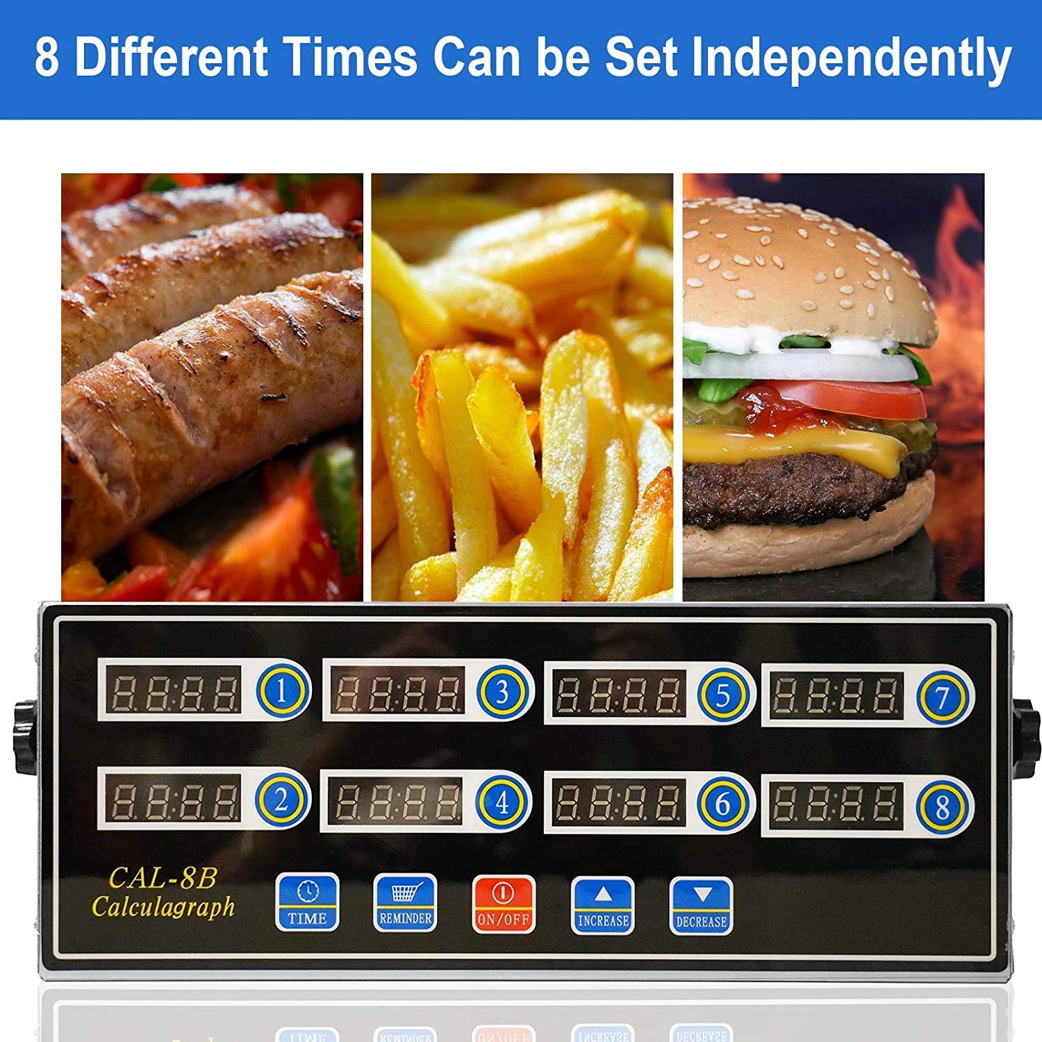 Timer da Cucina Digitale Commerciale a 8 Canali, Timer di Calcolo in Acciaio Inox con Allarme, Promemoria Orologio, Presa Europea