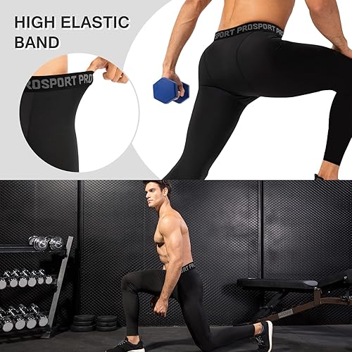 Miniatura 9 de Blaward Pantalones de compresión para hombre, mallas de compresión de una pierna para baloncesto, capri 34, leggings atléticos, capa base fresca y