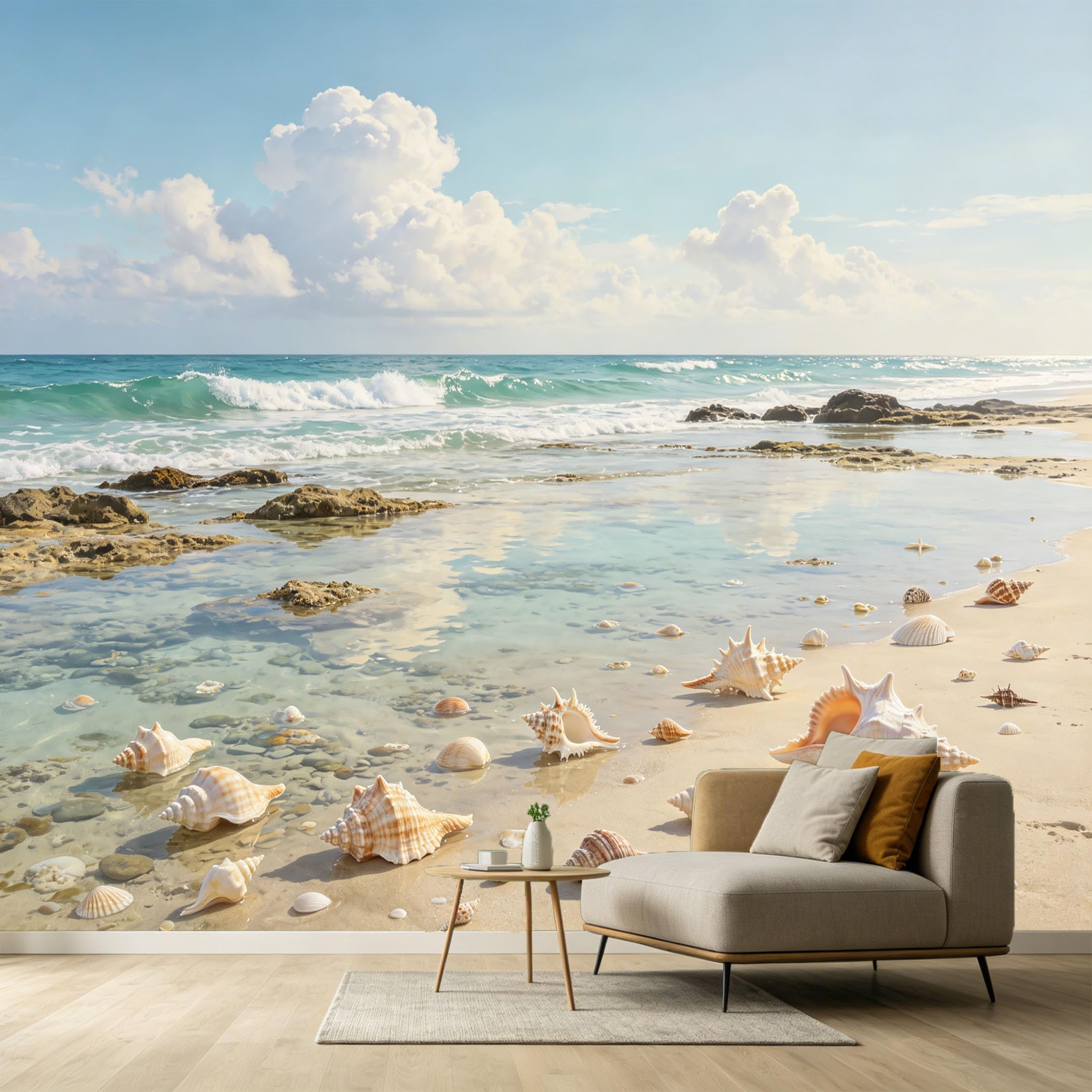 Custom Size Wall Murals Coastal Ocean Marine Seashells Tropical Beach Scenery SelfAdhesive Wall Fabric Removable Large Wallpaper for Living Room Interior Decor Wall Art Mural