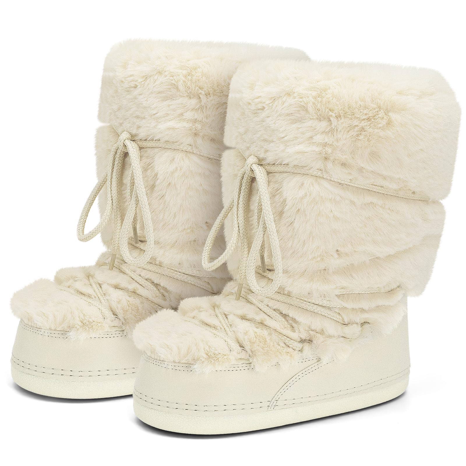 N NATURES SOURCE Furry Faux Fur Snow Boots for Women Fuzzy Fluffy Water Resistant Winter Womens Snow Boots