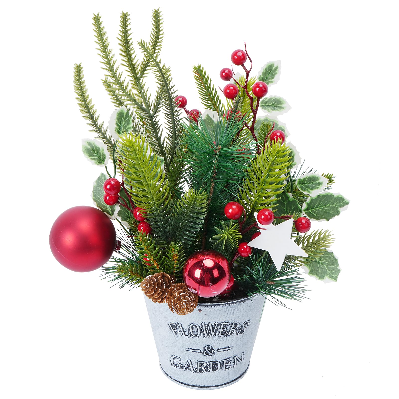 AILANDA Mini Tabletop Christmas Tree, 13.4" Small Potted Christmas Tree Artificial Plants with Xmas Ball Ornaments Berry, Christmas Centerpieces for Tables Christmas Tabletop Decorations Indoor Home