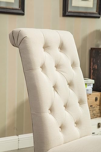 Miniatura 4 de Roundhill Furniture - Silla de comedor parsons de madera maciza costumbrista y tapizado estilo capitoné Textil Bronceado