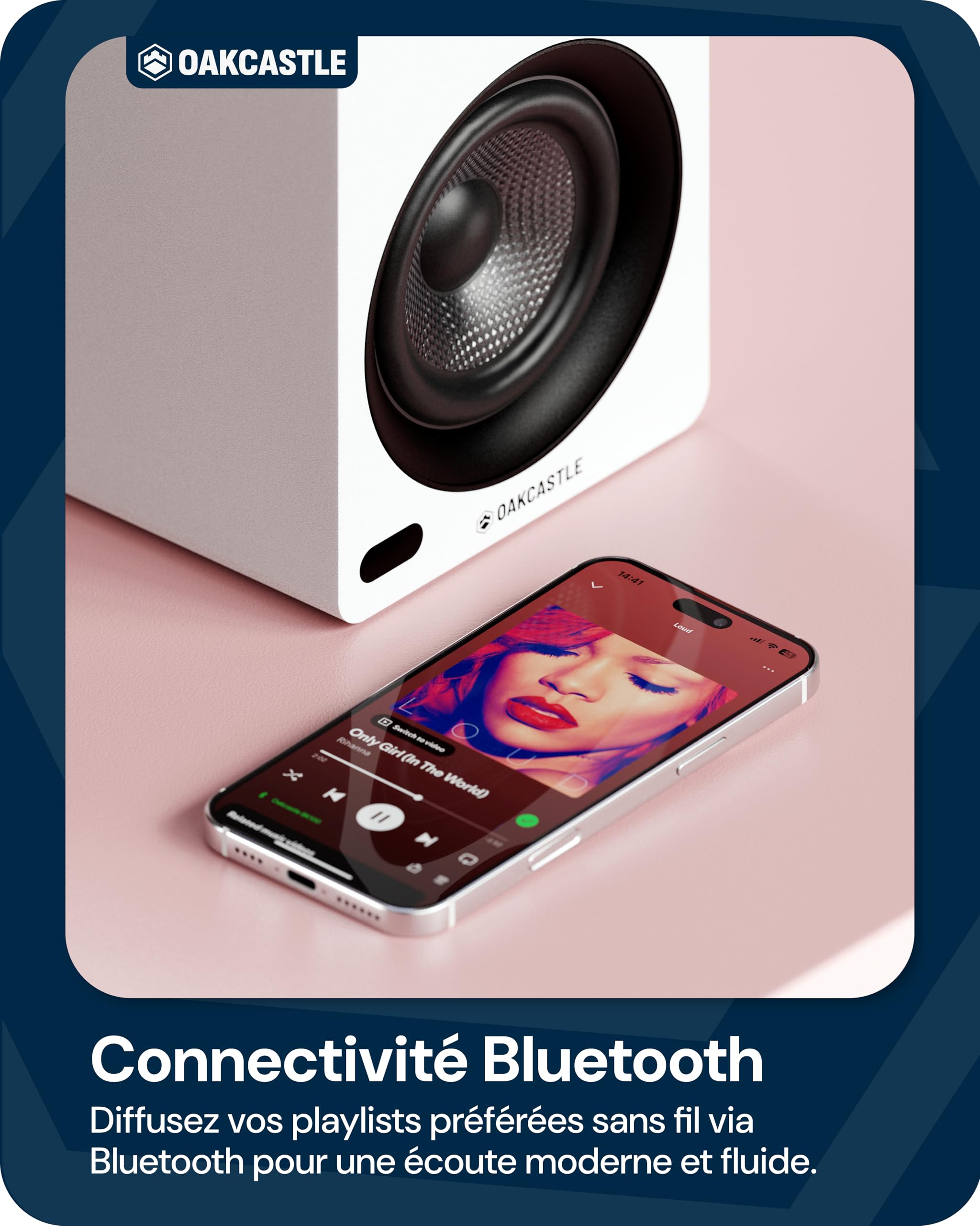 Oakcastle BK100 Enceinte Active Bluetooth 5.4 | 60W 2.0 Haut Parleur PC Gamer | Enceinte TV avec HDMI Arc | Enceintes pour Platine Vinyle | Enceintes Amplifiées HiFi avec Télécommande Incluse (Blanc)