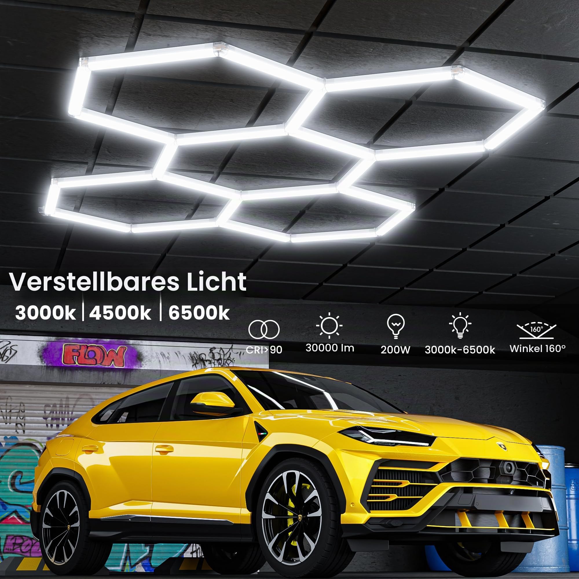 Hexagon Led Garage Light, 3 Stufig Einstellbar, WeißEs/Gelbes Licht, 25 Pack 6500k Lumen Led Garage Lighting, Hohe Helligkeit, Für, Werkstatt, Lager