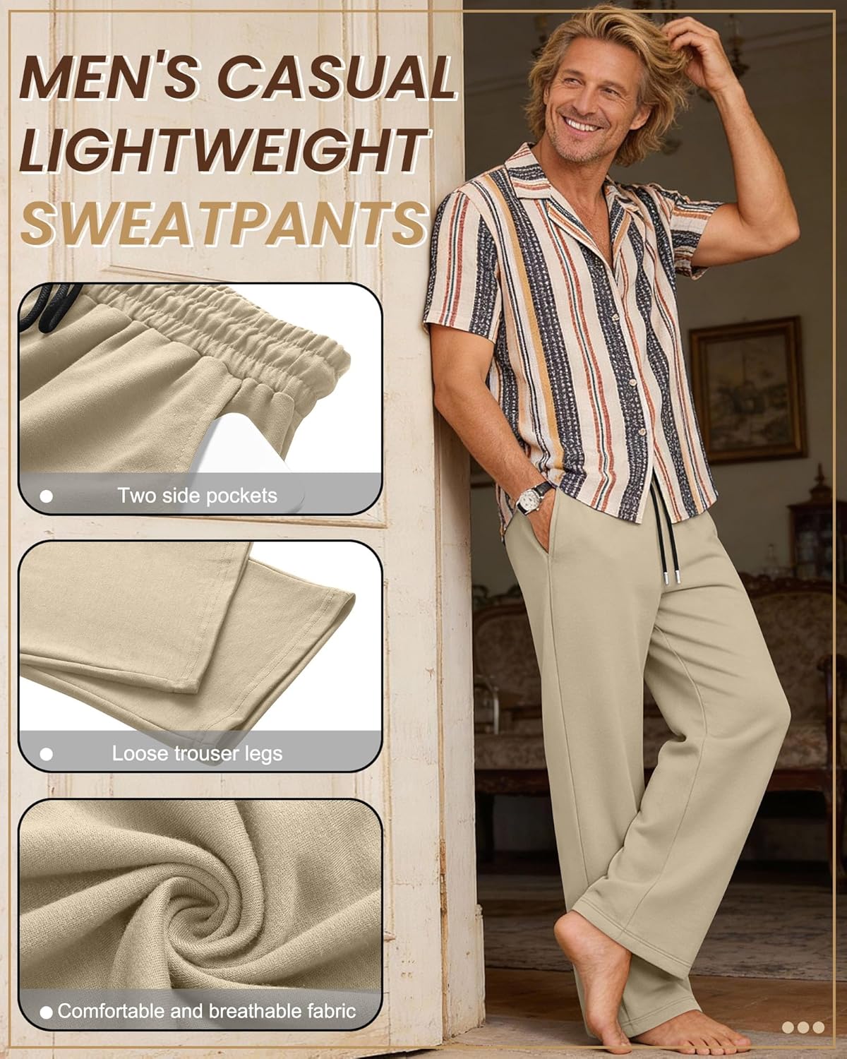 Neer 3 Pack Men's Sweatpants Lightweight Athletic Drawstring Open Bottom Pants Workout Running Lounge Pants with Pocket - Image 4