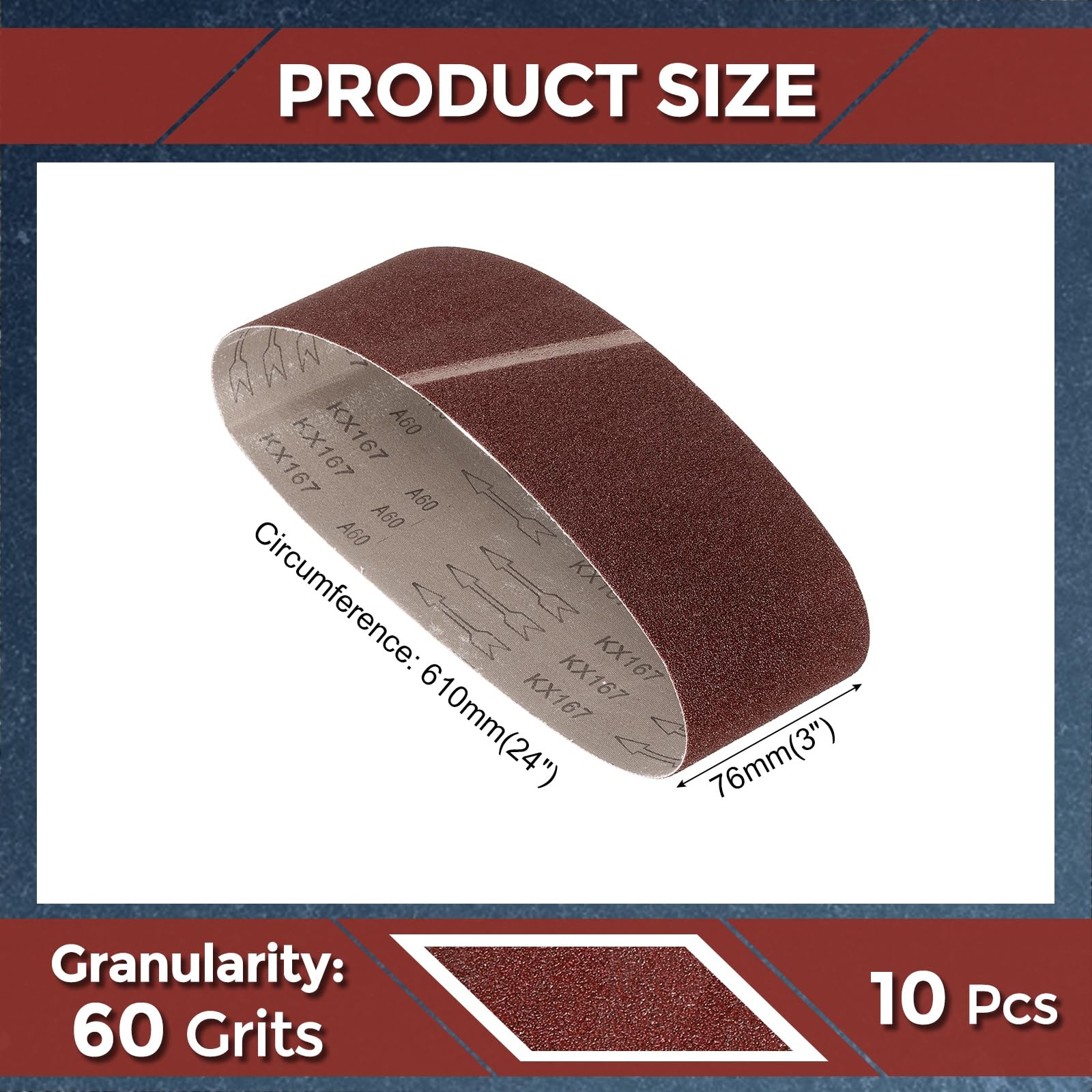 Kozelo 10 Pcs Sanding Belts 76mm x 610mm 60 Grit Aluminum Oxide Abrasive Sandpaper for Belt Sander Metal Grinding Wood Working Weld Rust Removal - Image 2